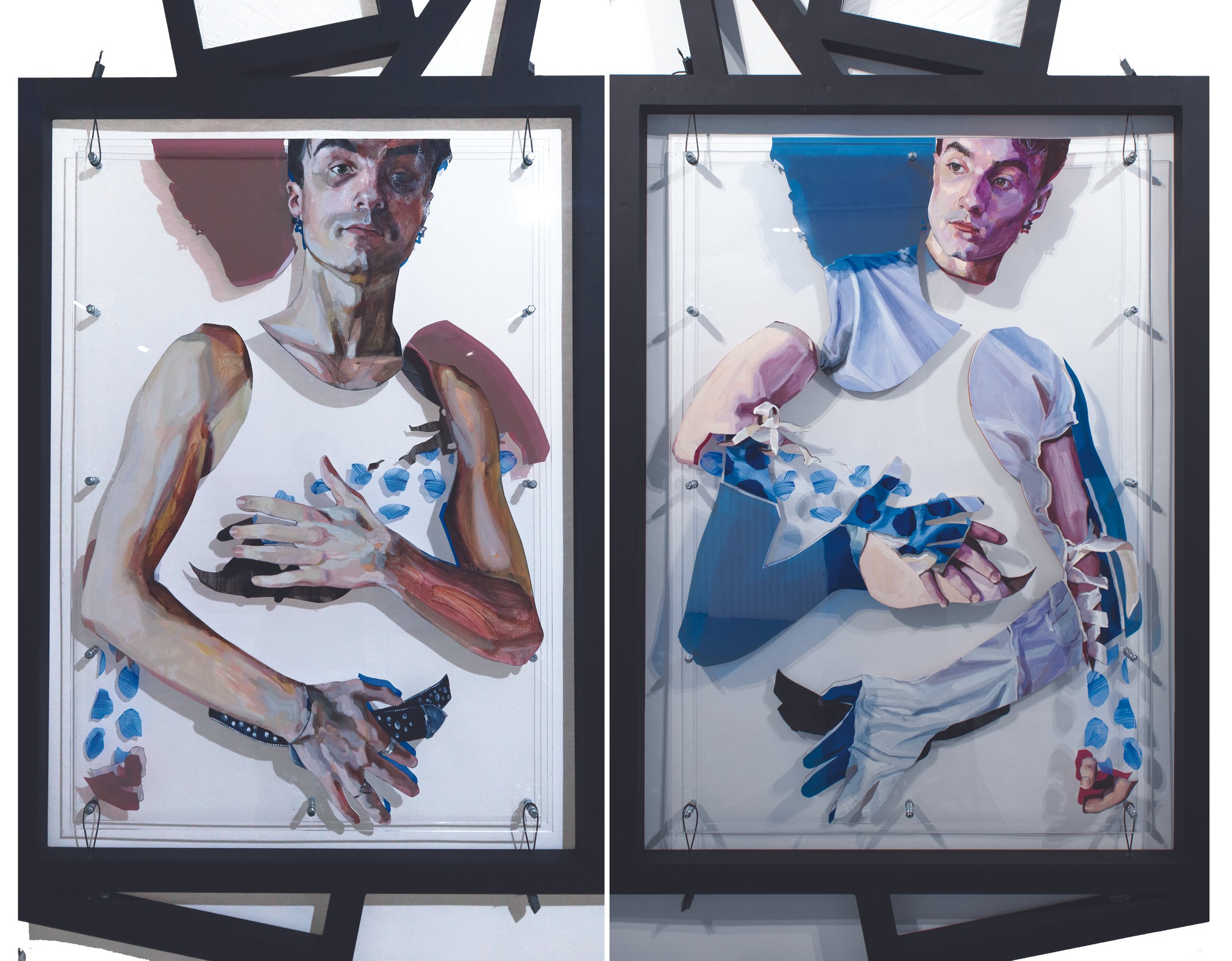 'Kaleidoscope'
2024, 91.4 x 63.5cm double sided, Mixed Media collage on Plexiglass
- Part of the collection "Kaleidoscope" which was presented with the Galway International Arts Festival 2024
- Kaleidoscope is a showcase of new mixed media figurat