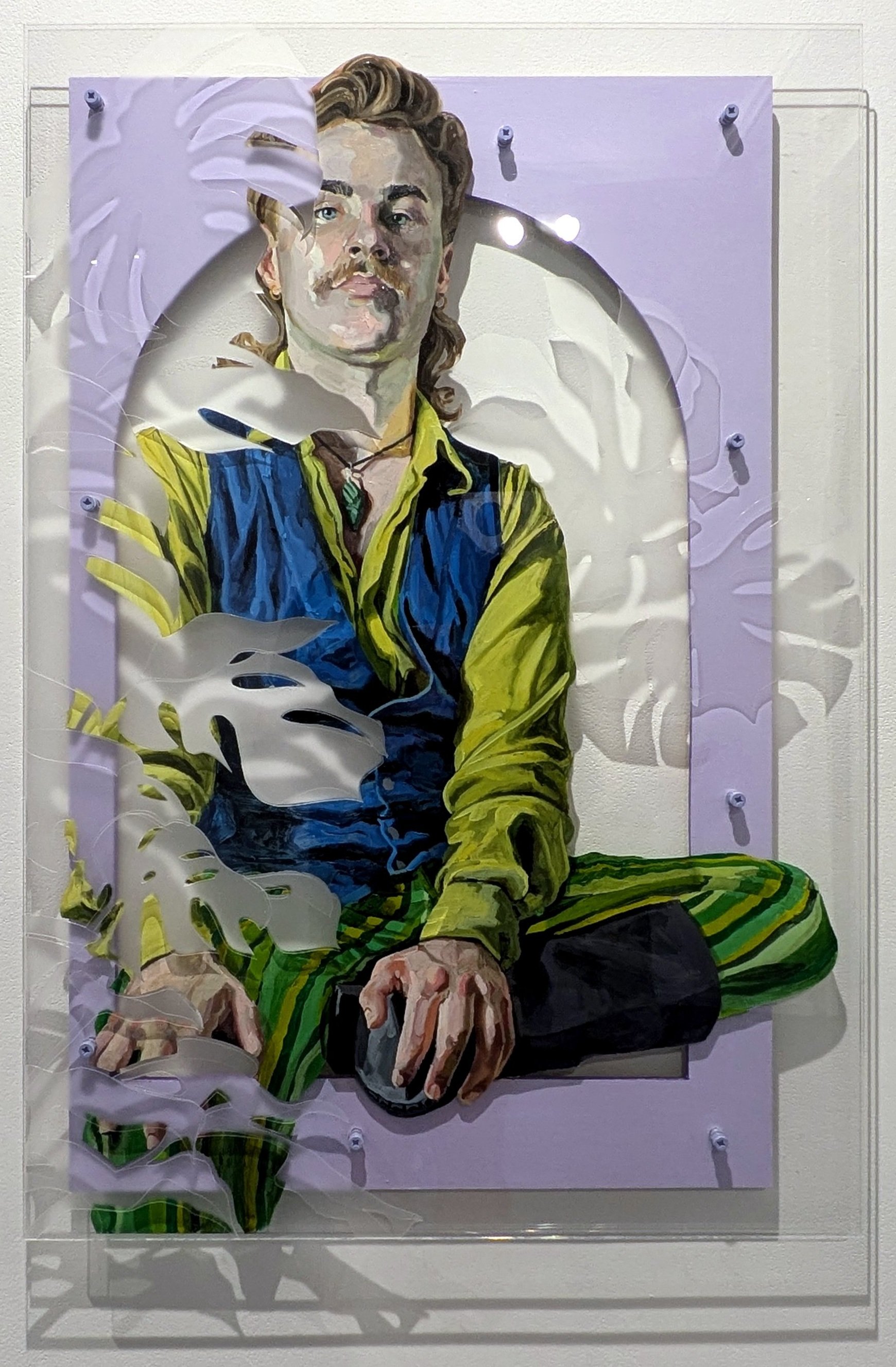 'Gossamer' 2024, Oil, Acetate, Matte film, Plexiglass, MDF, 91.4 x 63.5cm