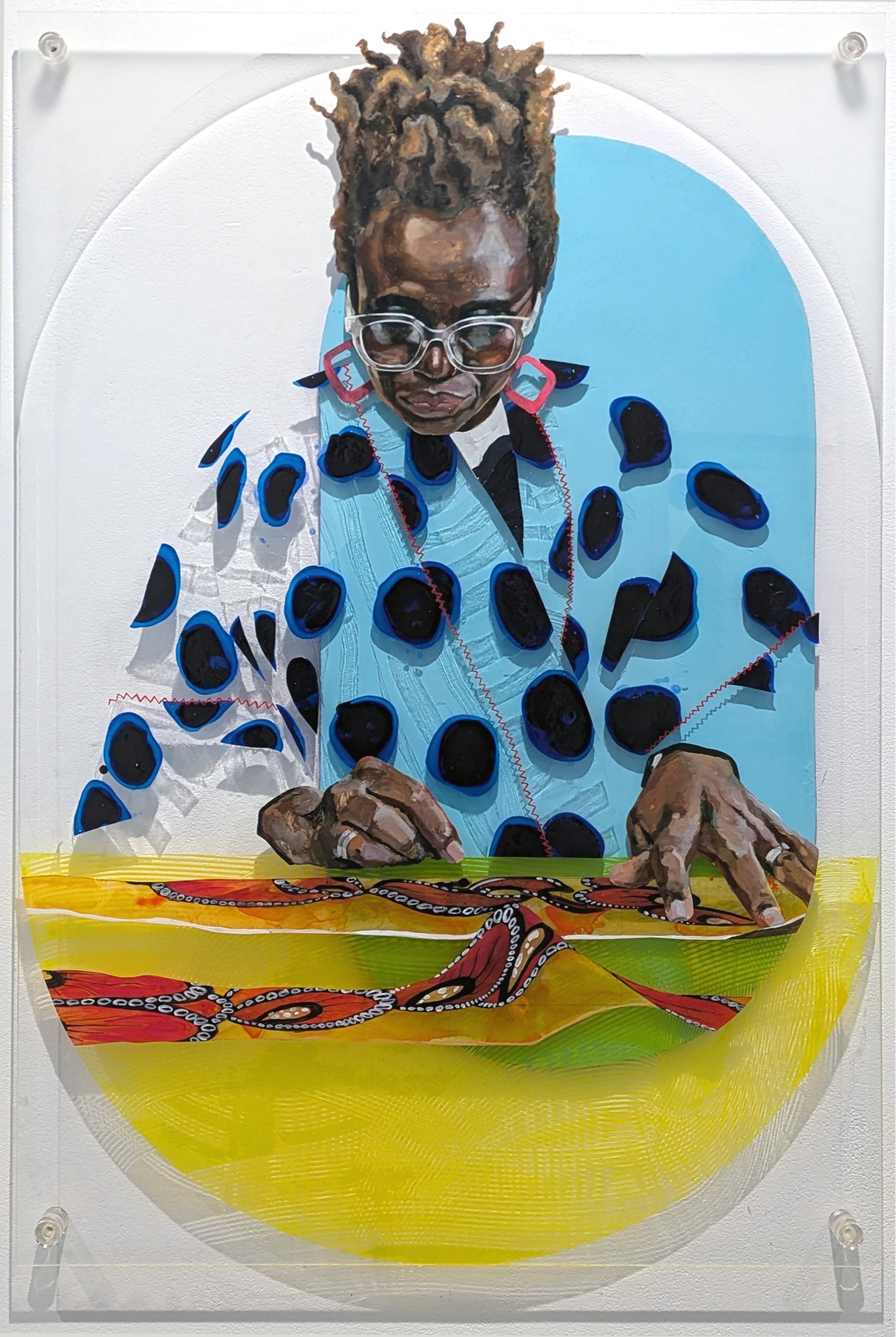'Festoon'
2024, Oil, Acrylic, Acetate, Mylar, Plexiglass, MDF, 91.4 x 63.5cm