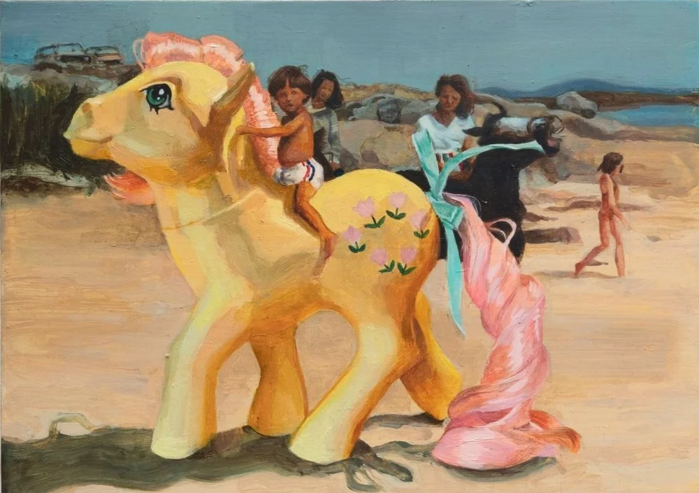 'Boy with horses on the seashore' 2024, Oil on aluminium panel, 15 x 21cm