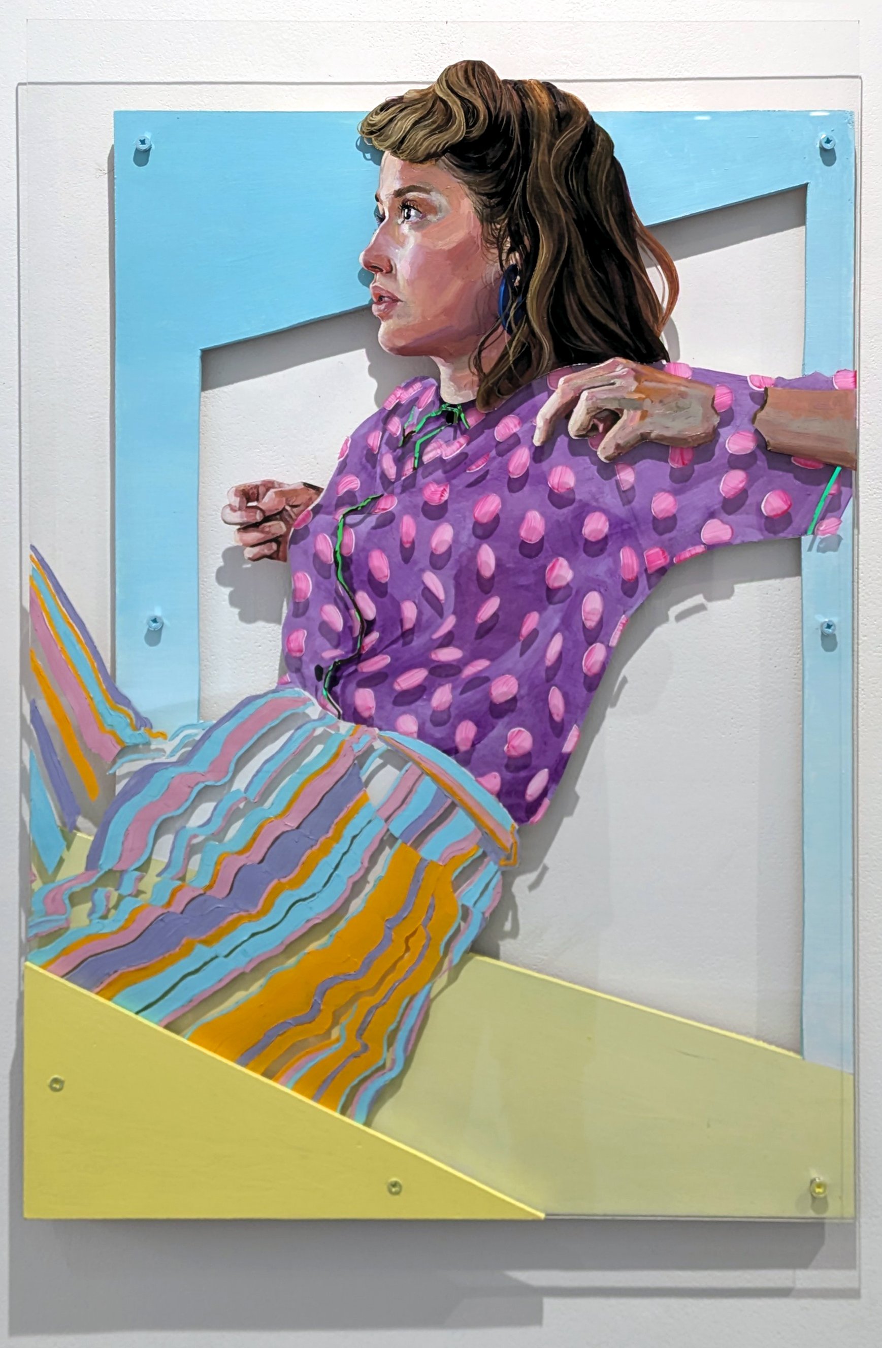 'Diaphonous'
2024, Oil, Acrylic, Dichroic film, Plexiglass, MDF, 91.4 x 63.5cm