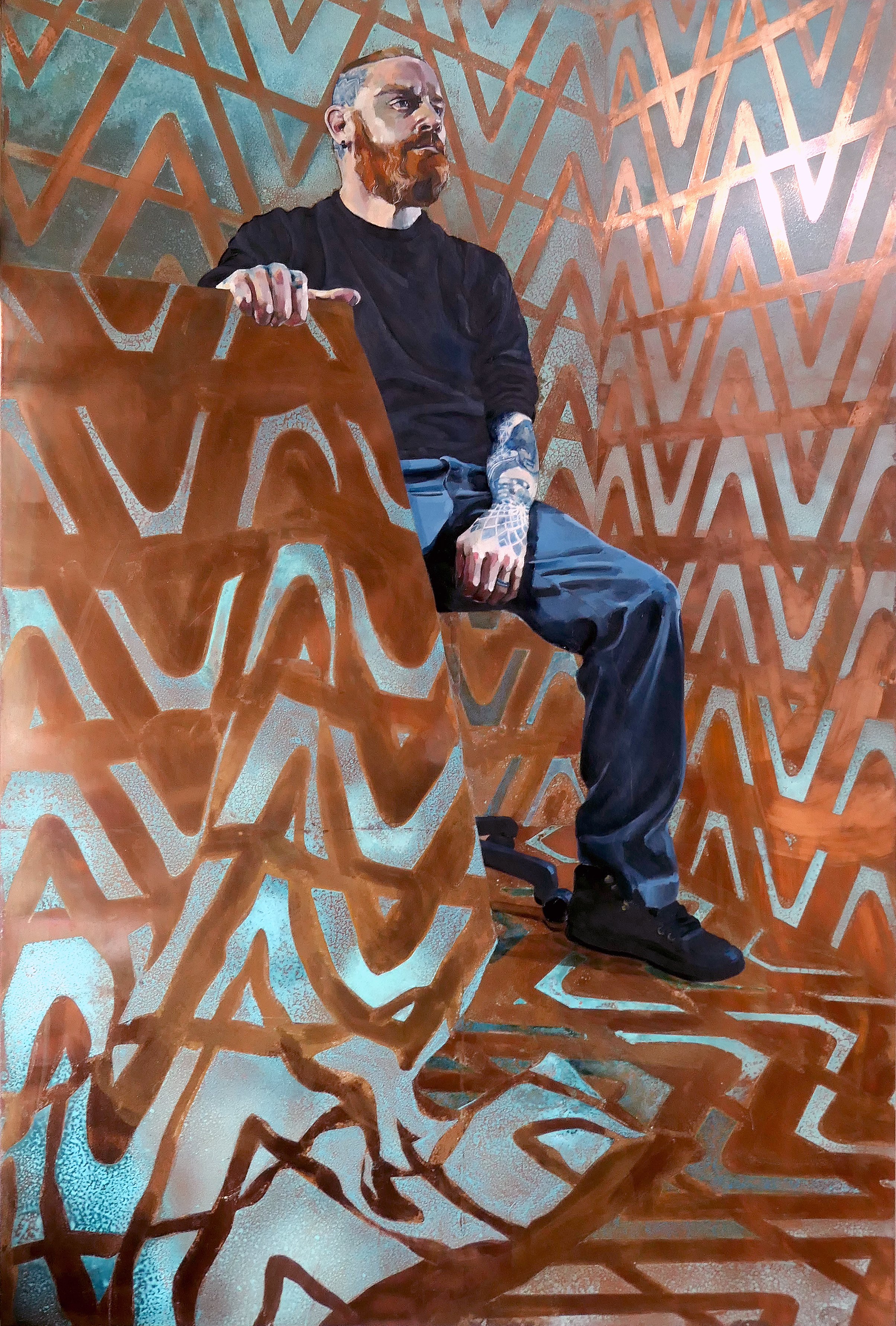 'Modulate', 2021, Oil on Copper, Copper Oxidation, 138 x 92cm