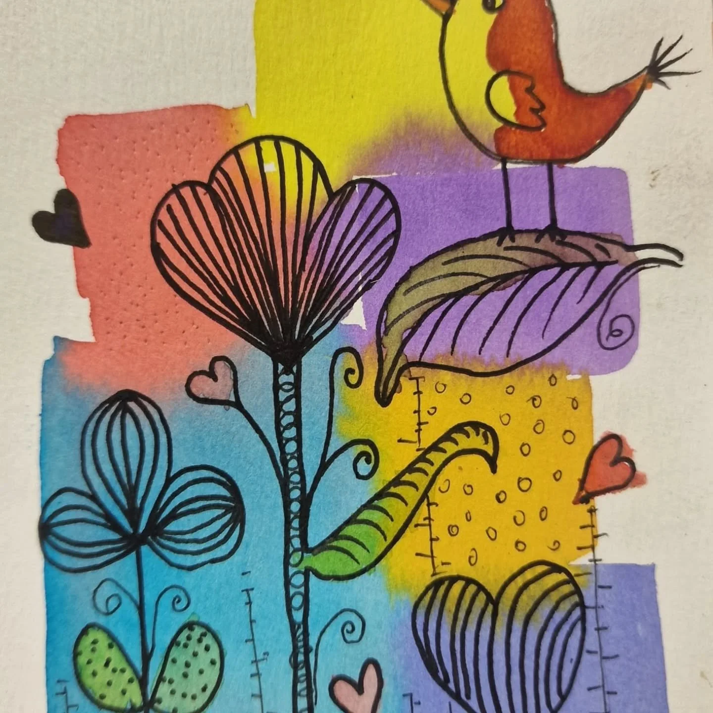 Do you fancy having a doodle with black fineliners and watercolours creating these flower pictures? 
Our Studio Artist Mags Hayden will show you a few different techniques with water colours then you can explore your own ideas  to create these advert