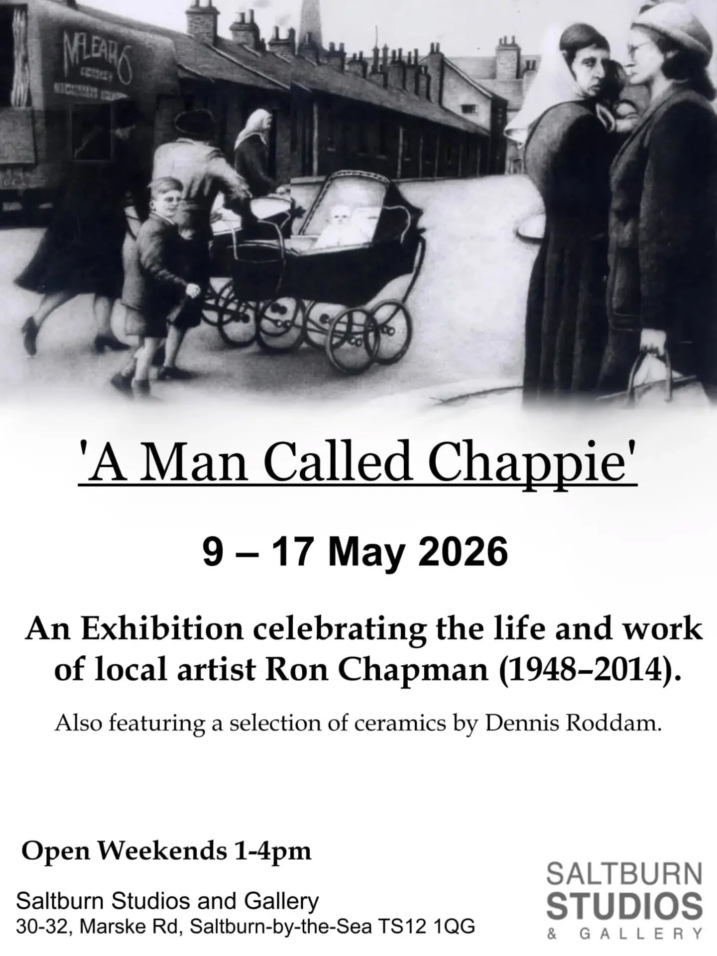 We're looking forward to our next Exhibition 'A Man Called Chappie' 
It celebrates the life and work of local artist Ron Chapman (1948-2014) It opens on Saturday 9th May 1-4pm. Then our Gallery will open weekends until Sunday 17th May.
As well as cur