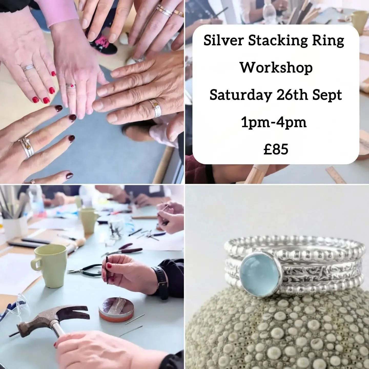 Due to a last minute cancellation there are TWO PLACES available on the Silver Stacking Ring Workshop.

Saltburn Studio and Gallery, Marske Road, Saltburn, TS121QG

Visit: 

https://www.seastonejewellery.co.uk/jewelleryworkshops

@seastonebyjoanna #s