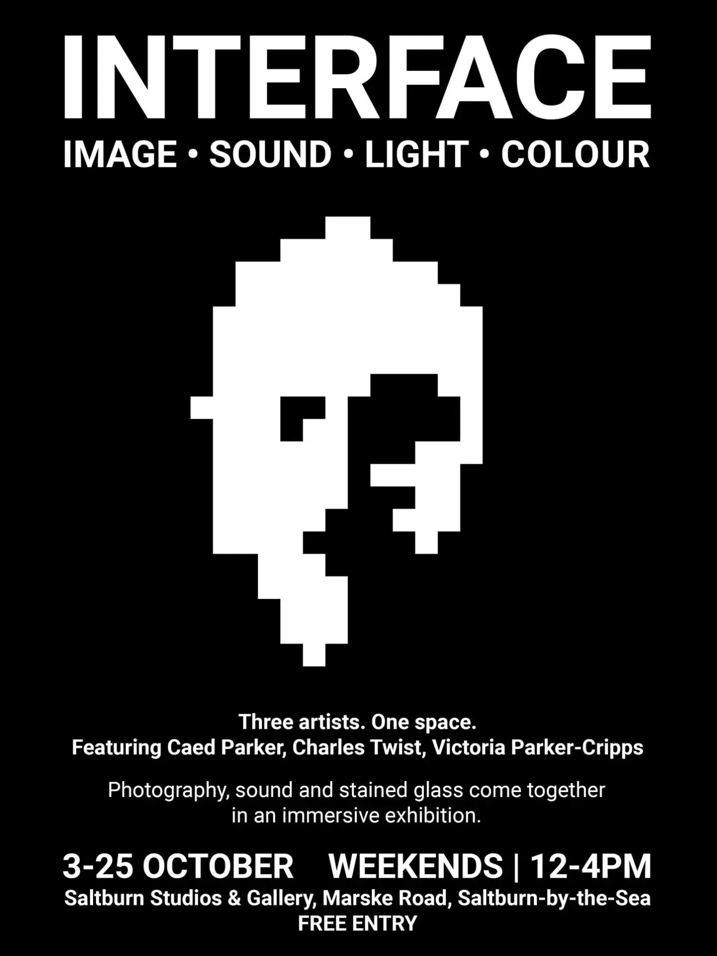 Our next Exhibition is Interface, a collaboration featuring three of our Studio Artists, Charles Twist, Caed Parker and Victoria Parker-Cripps. Photography, Sound and Stained Glass come together in an immersive experience. We can't wait! 
Open Weeken