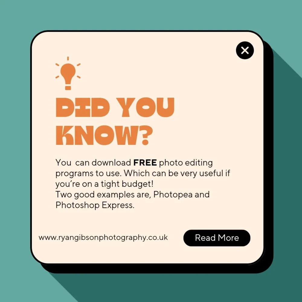 Find out more by reading my blog article.

https://www.ryangibsonphotography.co.uk/blog/editing

Also, if anyone would like some tips on using Adobe Lightroom, please drop a comment below. 

#photoediting #photoedit #adobe #freesoftware #photopea #ph