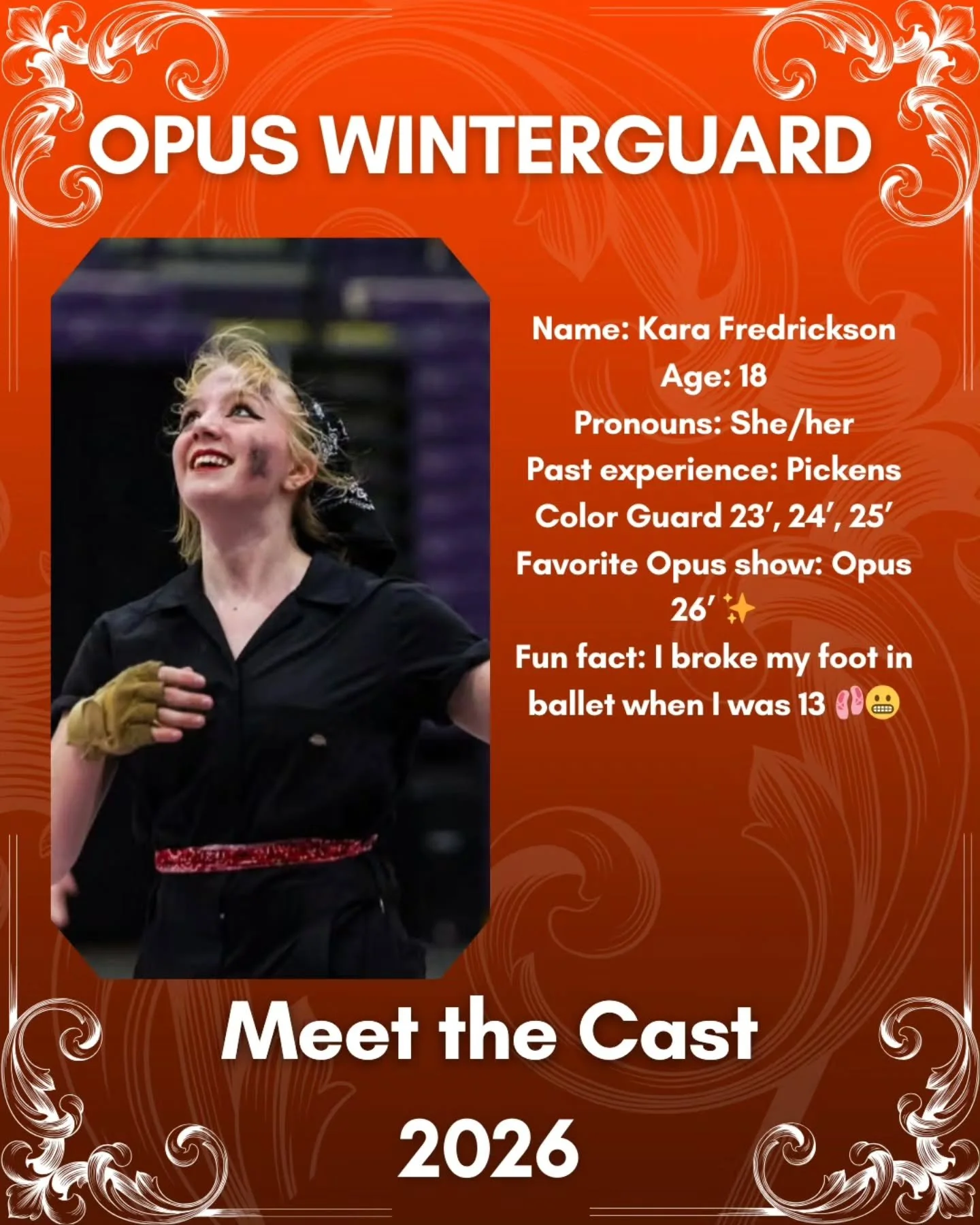 MEET THE CAST:
KARA FEDRICKSON
1ST YEAR MEMBER!