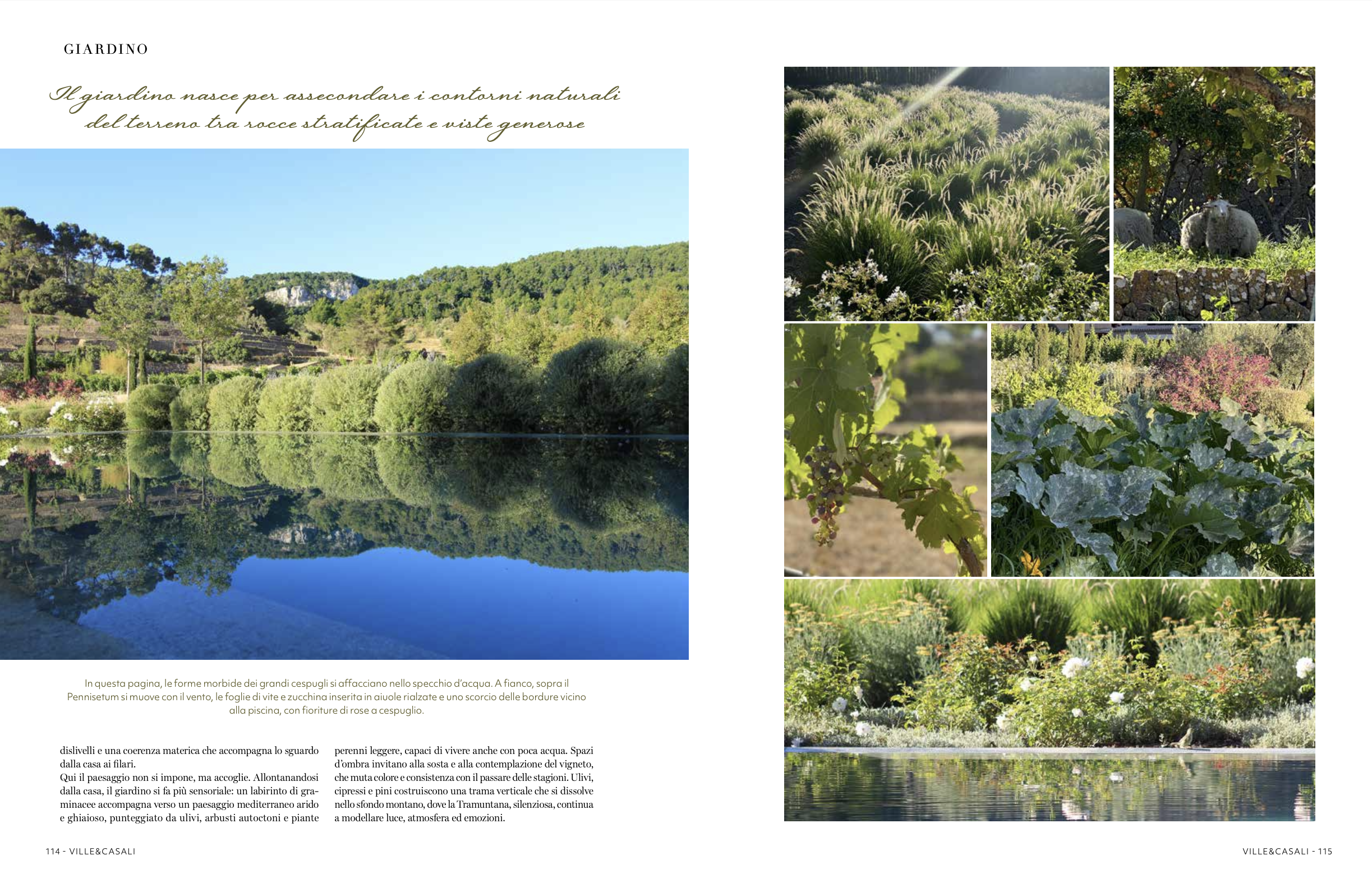 infinity pool with reflection of mountain landscape and cloud formed Mediterranean shrubs