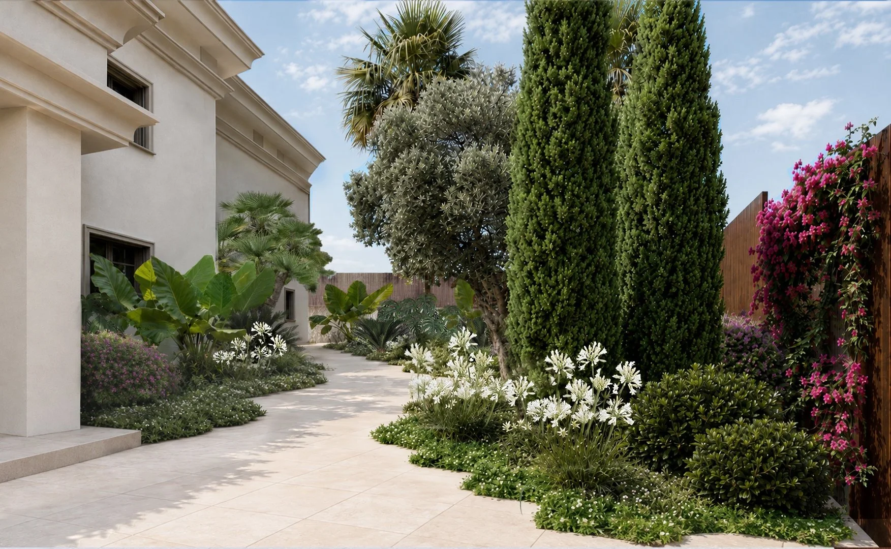 Tropical contemporary garden Mallorca side entrance
