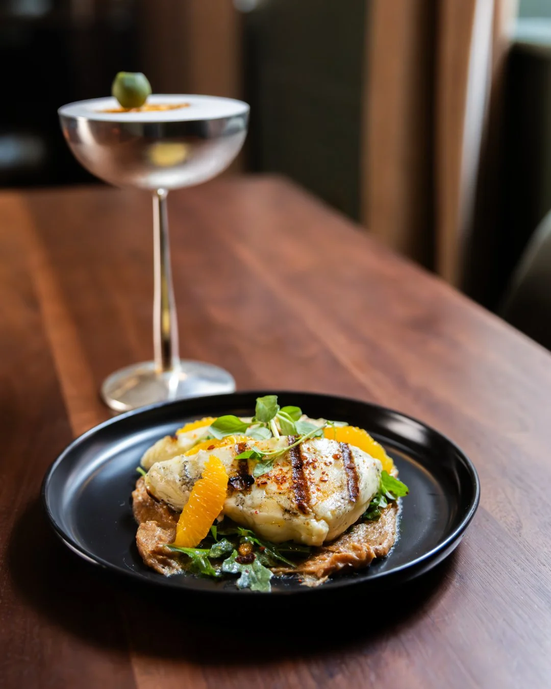 Cheese, please, but make it vegetarian and gluten-free: GRILLED HALLOUMI // date jam, orange, arugula, citrus vinaigrette
