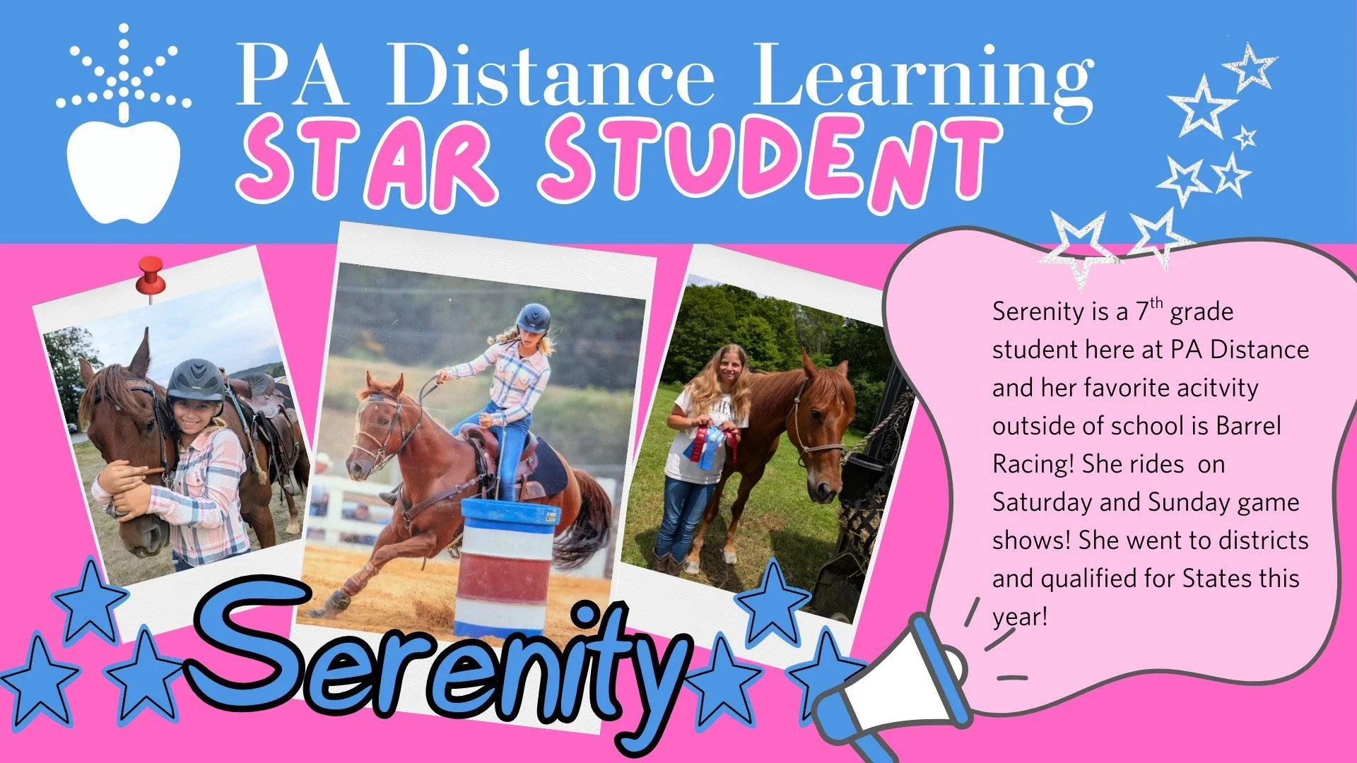 ⭐ Star Student: Serenity!!!⭐ PA Distance students are involved in all kinds of awesome activities all around Pennsylvania and beyond! #padistance #starstudents⭐️