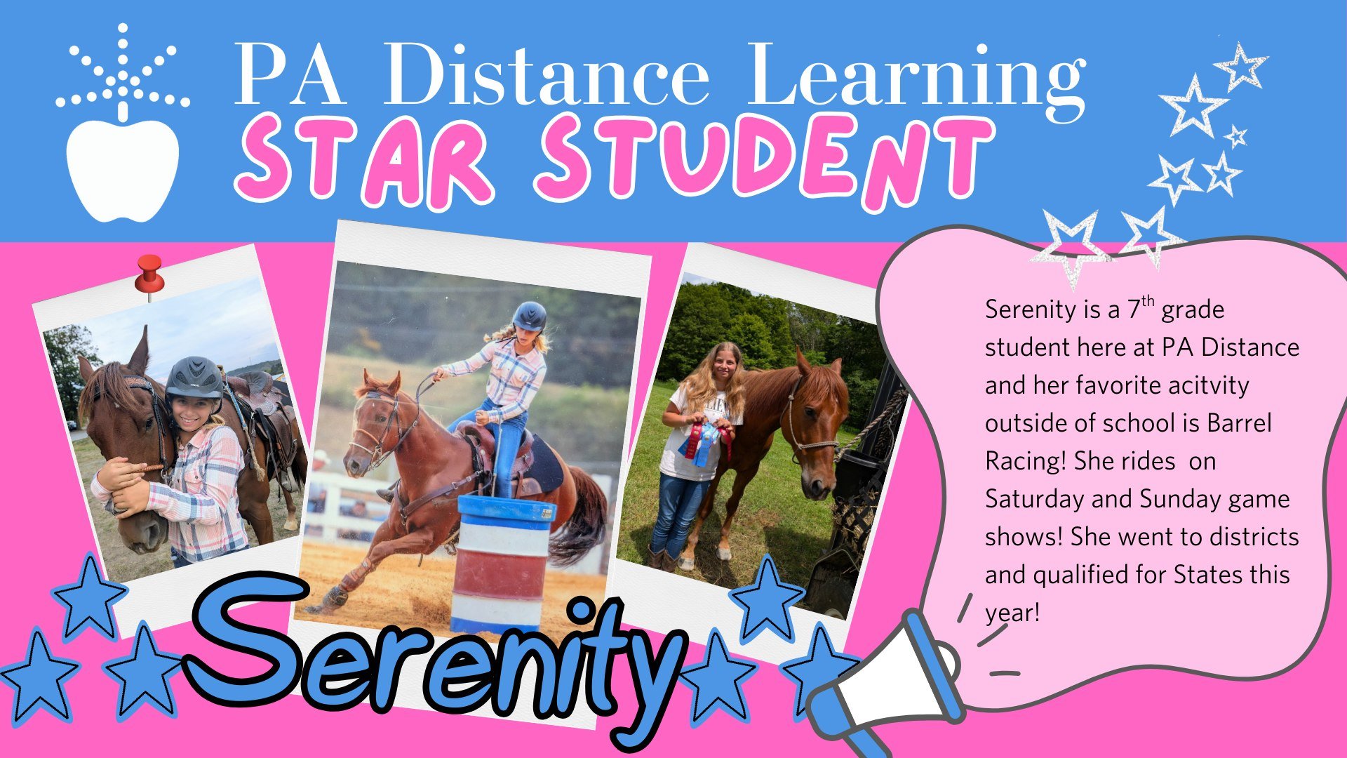 ⭐ Star Student: Serenity!!!⭐ PA Distance students are involved in all kinds of awesome activities all around Pennsylvania and beyond! #padistance #starstudents⭐️
