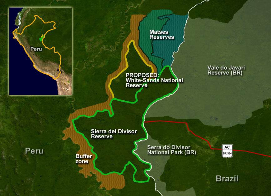 The Andes-Amazon Conservation Corridor. Across the border from Sierra del Divisor, in Brazil, is Serra do Divisor National Park.