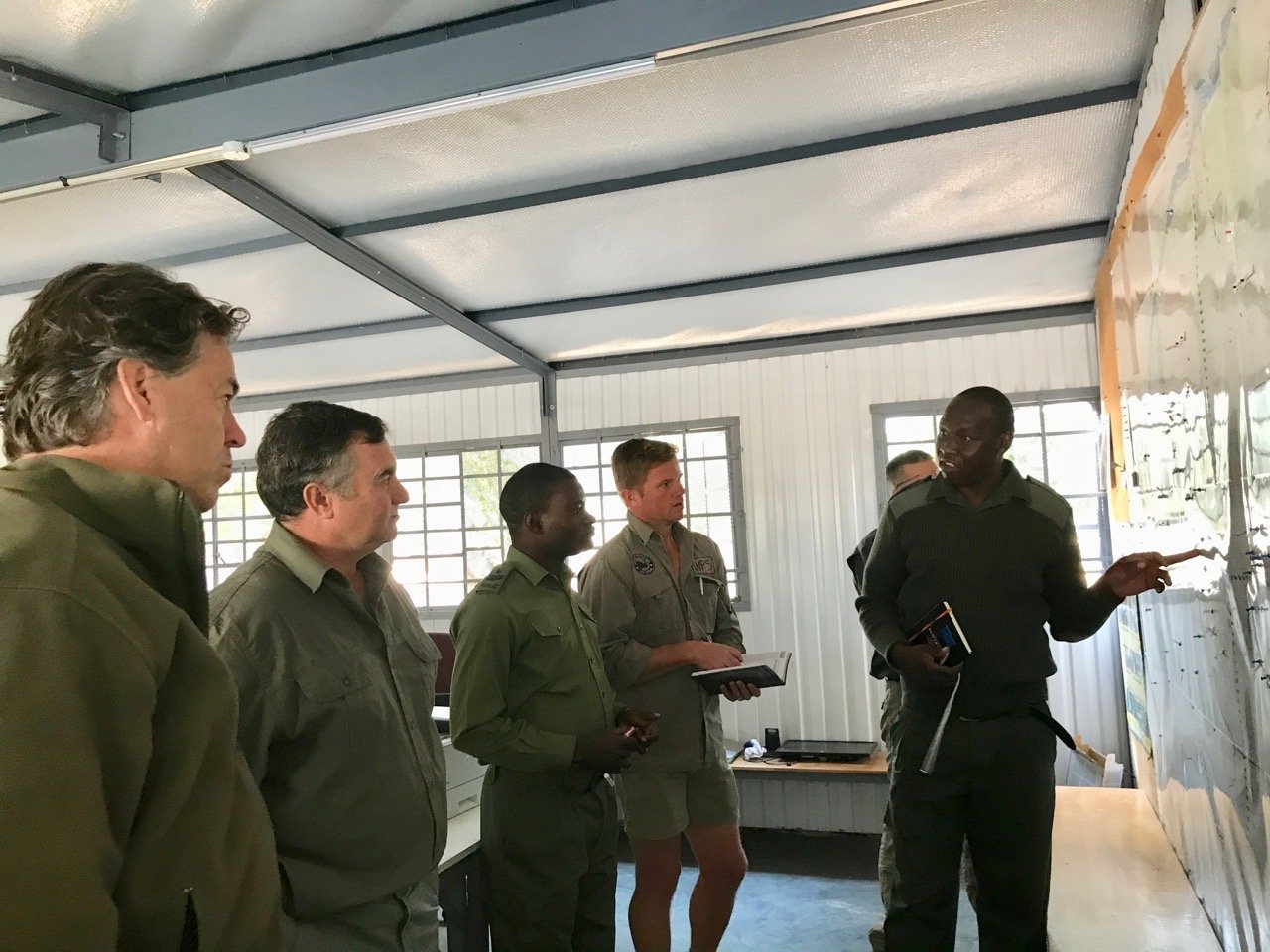 Mana Pools rangers discuss strategy with the Global Conservation Team.