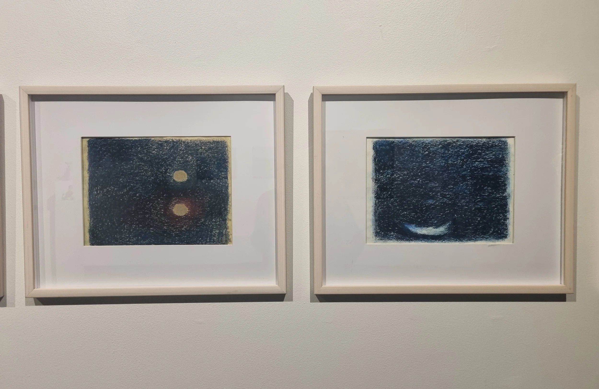 From the Series The Island Comes, The Island Goes. Oil pastel on Hahnemühle Ingres paper, 24 x 31 cm each. 2025.