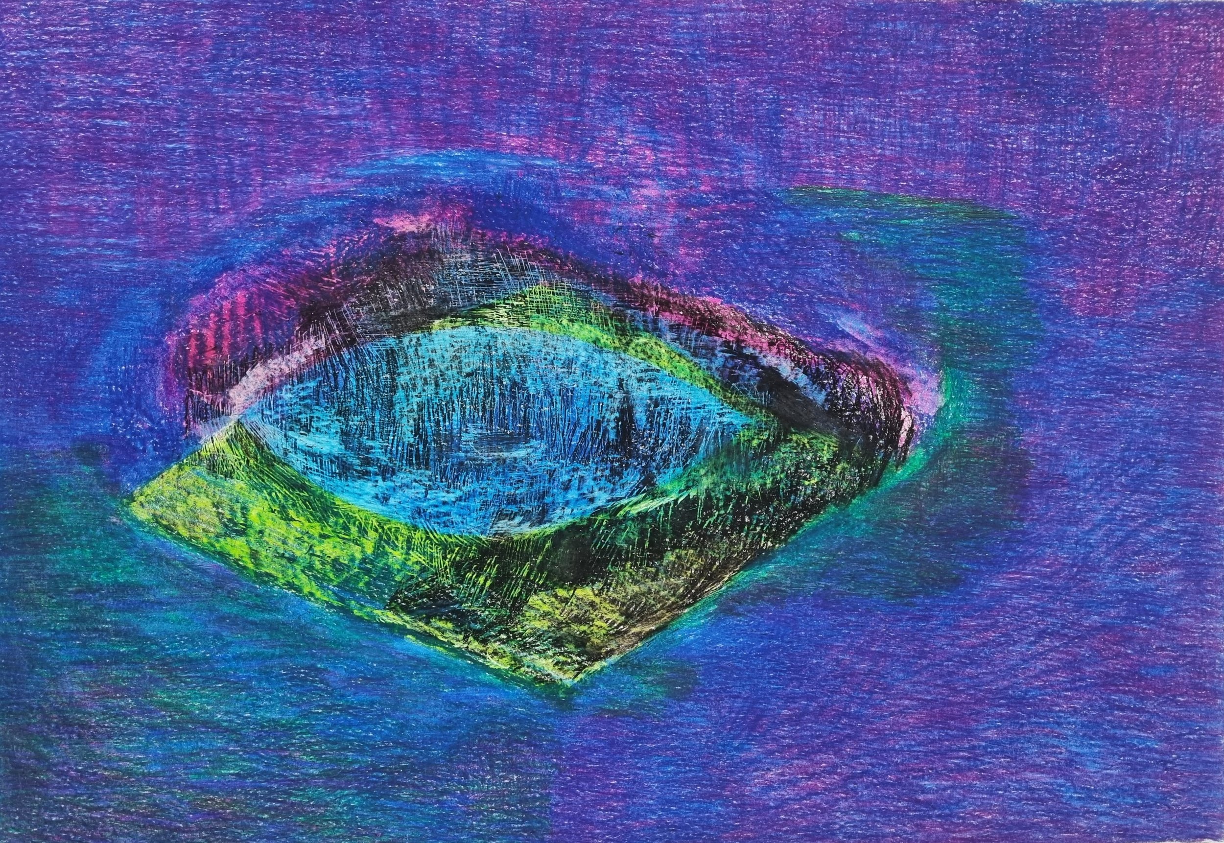 From the series Let's Go to the Source: The Eye That Sees and Does Not See II. Oil pastel on paper, 2023. 72 x 104 cm. Artist Satu Metsola