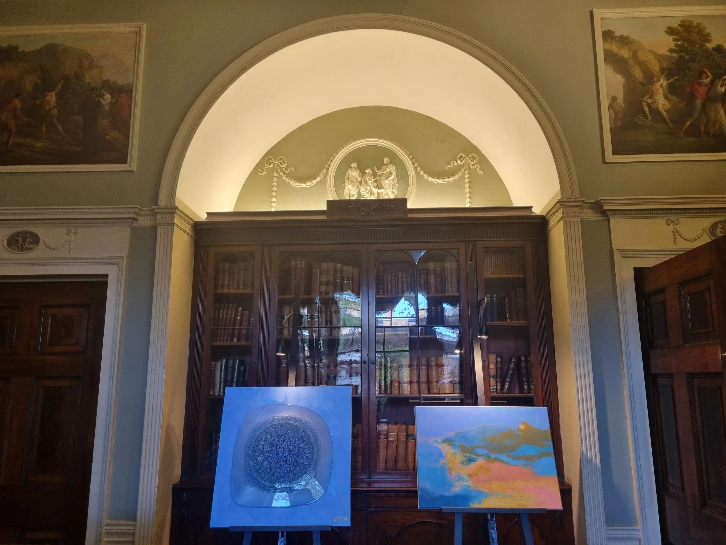 Finnish artist Satu Metsola's oil painting installed in London during the London fashion week 2025