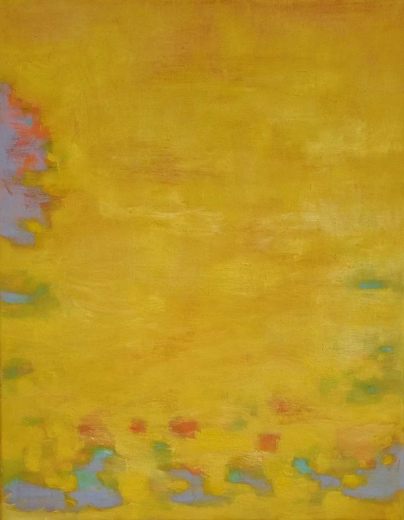 Finnish artist Satu Metsola's abstract yellow oil painting