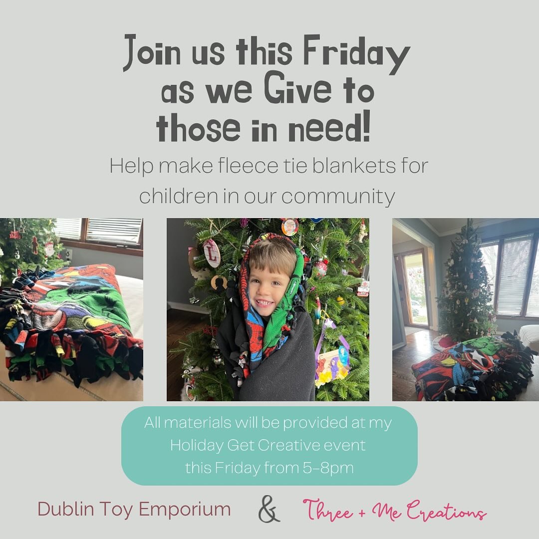 It&rsquo;s Giving Tuesday and I am so excited to warm up some children within Columbus that may need an extra hug this winter!! 

My goal is to make 10 fleece tie blankets this Friday at my Holiday Get Creative event!!! 

I can&rsquo;t do this alone,