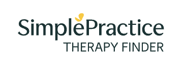 SimplePractice Therapy Finder logo with green and yellow graphics.