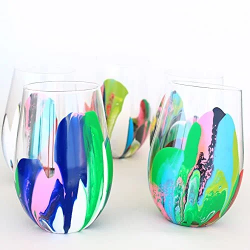 Hand Painted Wine Glasses - Set of 5 The Rose Set  Hanh Gallery