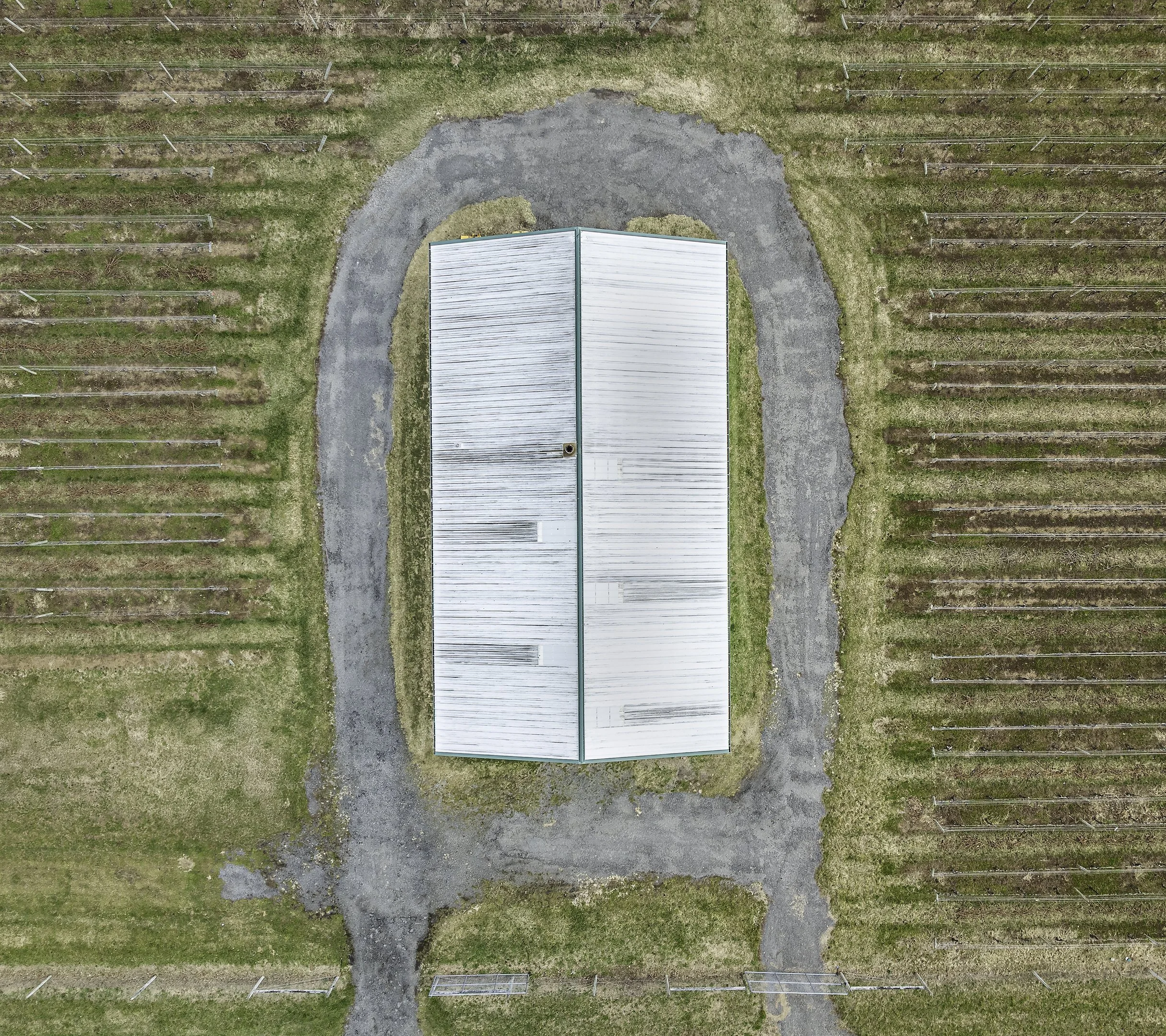 Vineyard barn top down drone