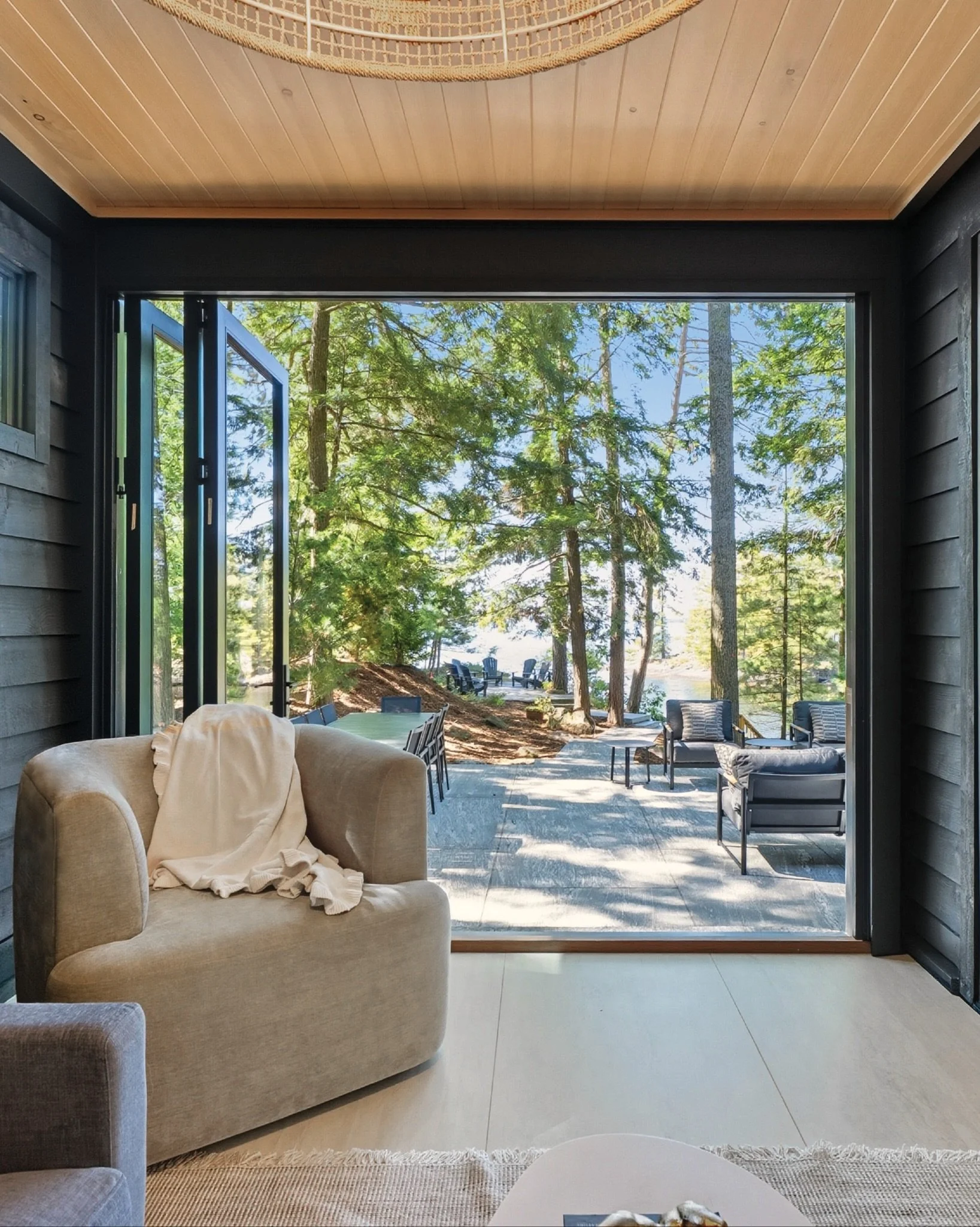 Peek into the premises; it&rsquo;s almost opening time, at Pinepoint.

MATERIAL HIGHLIGHTS
&bull; Muskoka Room Ceiling: 6&rdquo; Clear Pine, V-Joint, Custom Stain Finish
&bull; Muskoka Room Walls: 8&rdquo; Cedar Bevel, Rough Face, Custom Solid Stain
