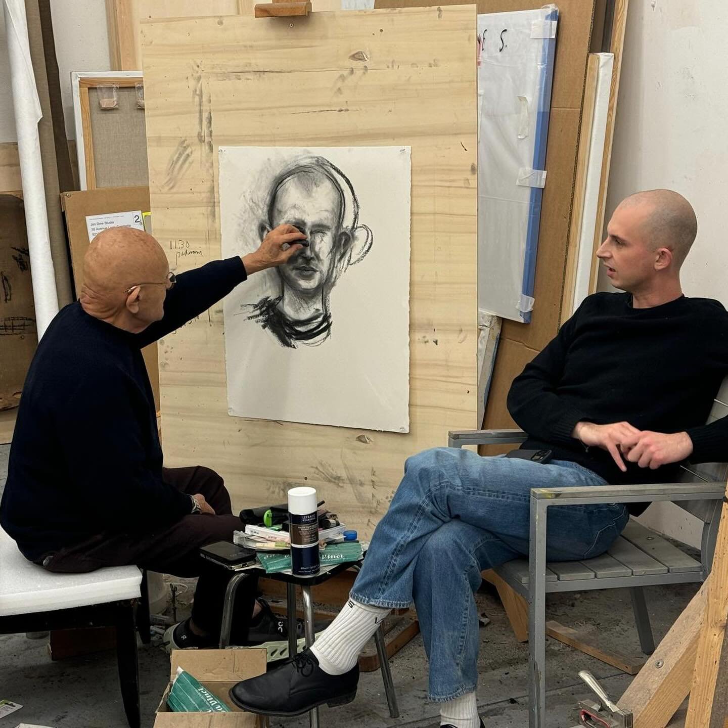 Jim working on his portrait of his grandson August.
