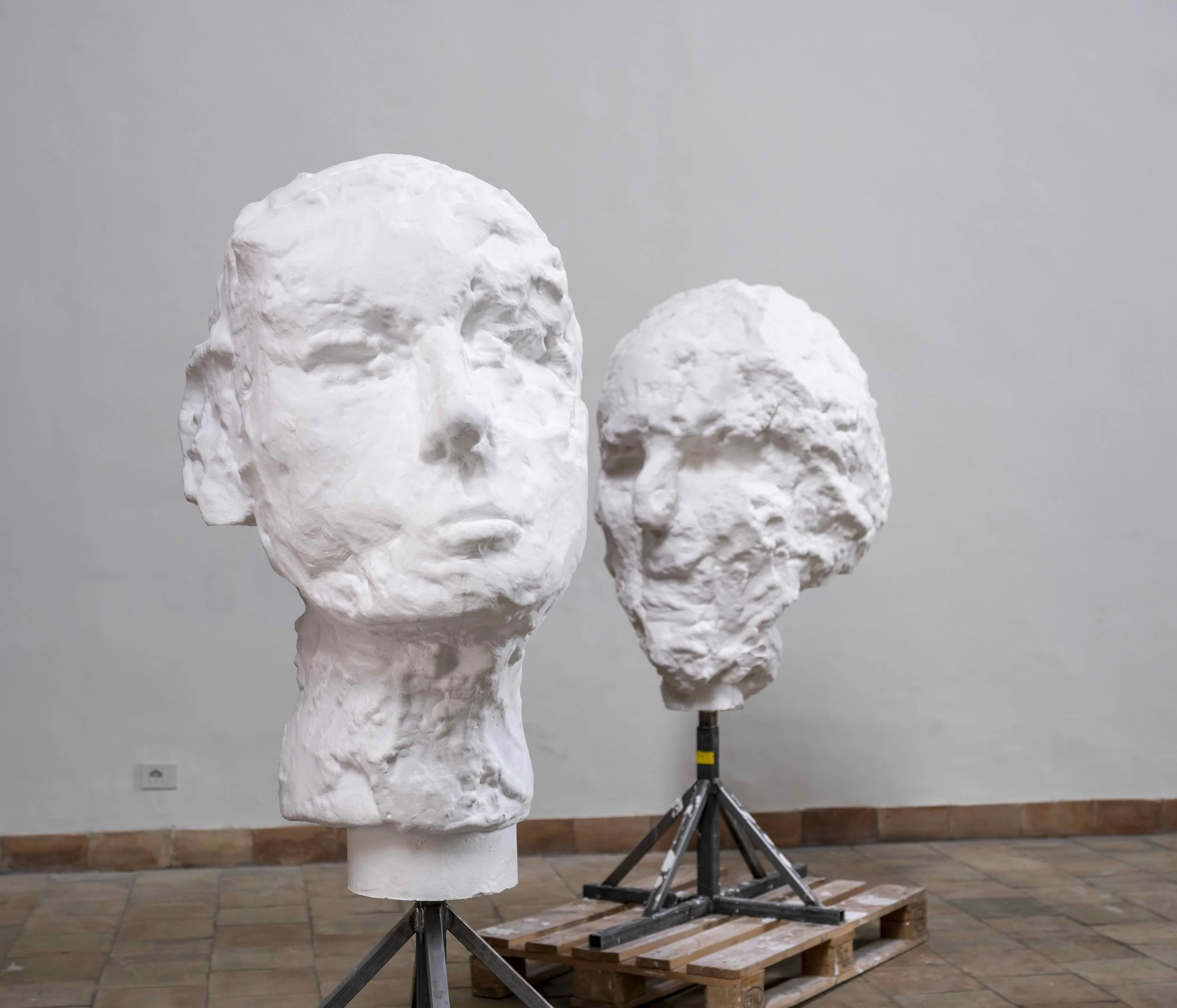 Images of Jim Dine's plaster heads in his new exhibition Elysian Fields