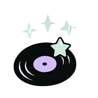 Un disque vinyle noir avec des étoiles brillantes autour, suggérant une atmosphère de fête ou de musique.