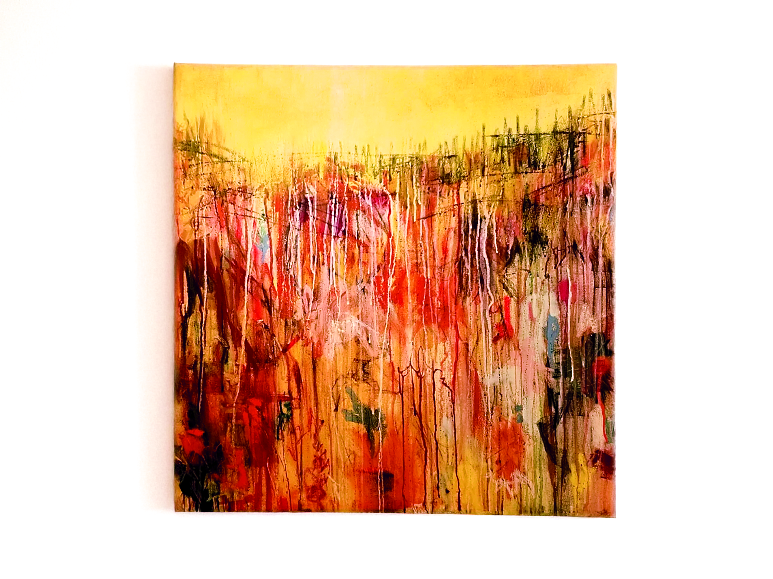 I don’t want to live in your world anymore | 2025 | Acrylic, mixed media and collage on canvas | 80 x 80 cm | 31,5 x 31,5 inch