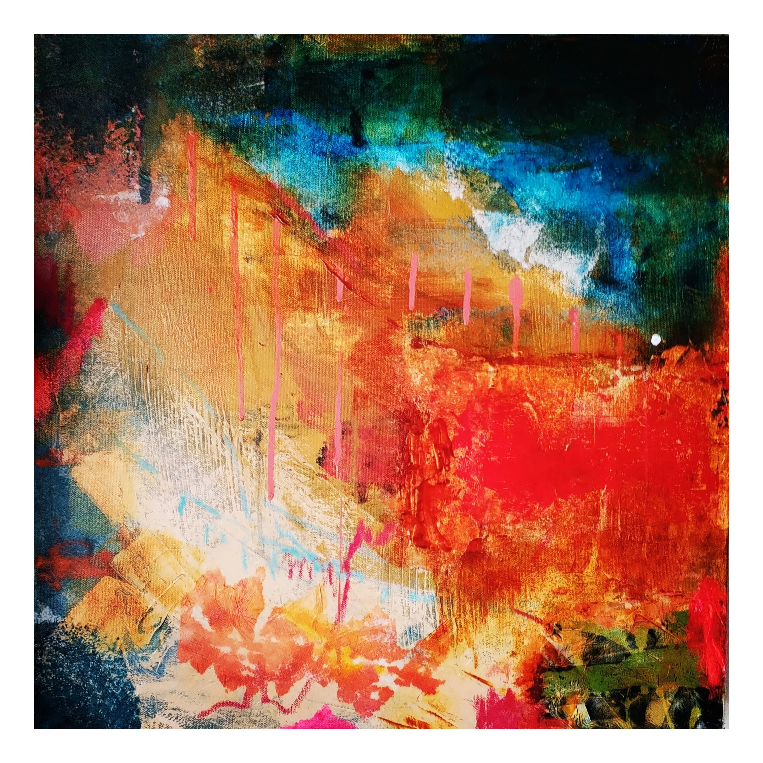 PROFANITIES V | OPPOSING EVIDENCE | 2024 | Acrylic, mixed media and collage on canvas | 50 x 50 cm | 20 X 20 inch