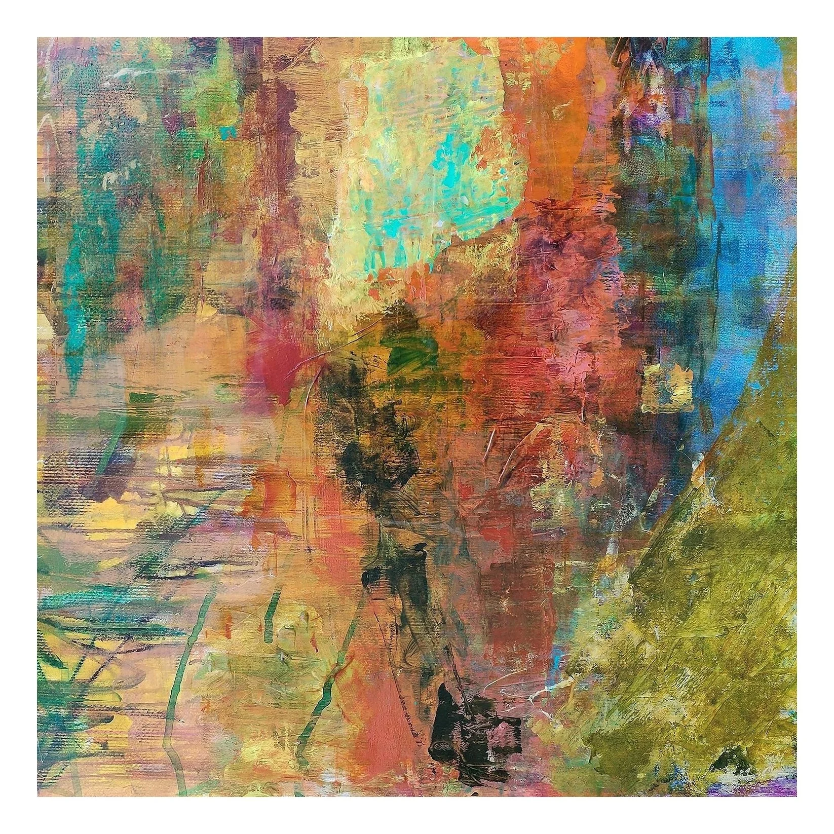 CHEMIN DE LA PÉRELLE | 2025 | mixed media and collage on wood panel | 65 x 65 cm | 25,5 x 25,5 inch