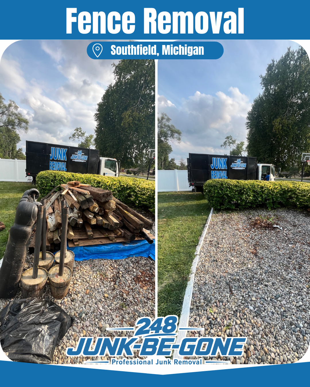 fence removal before and after photo in southfield michigan