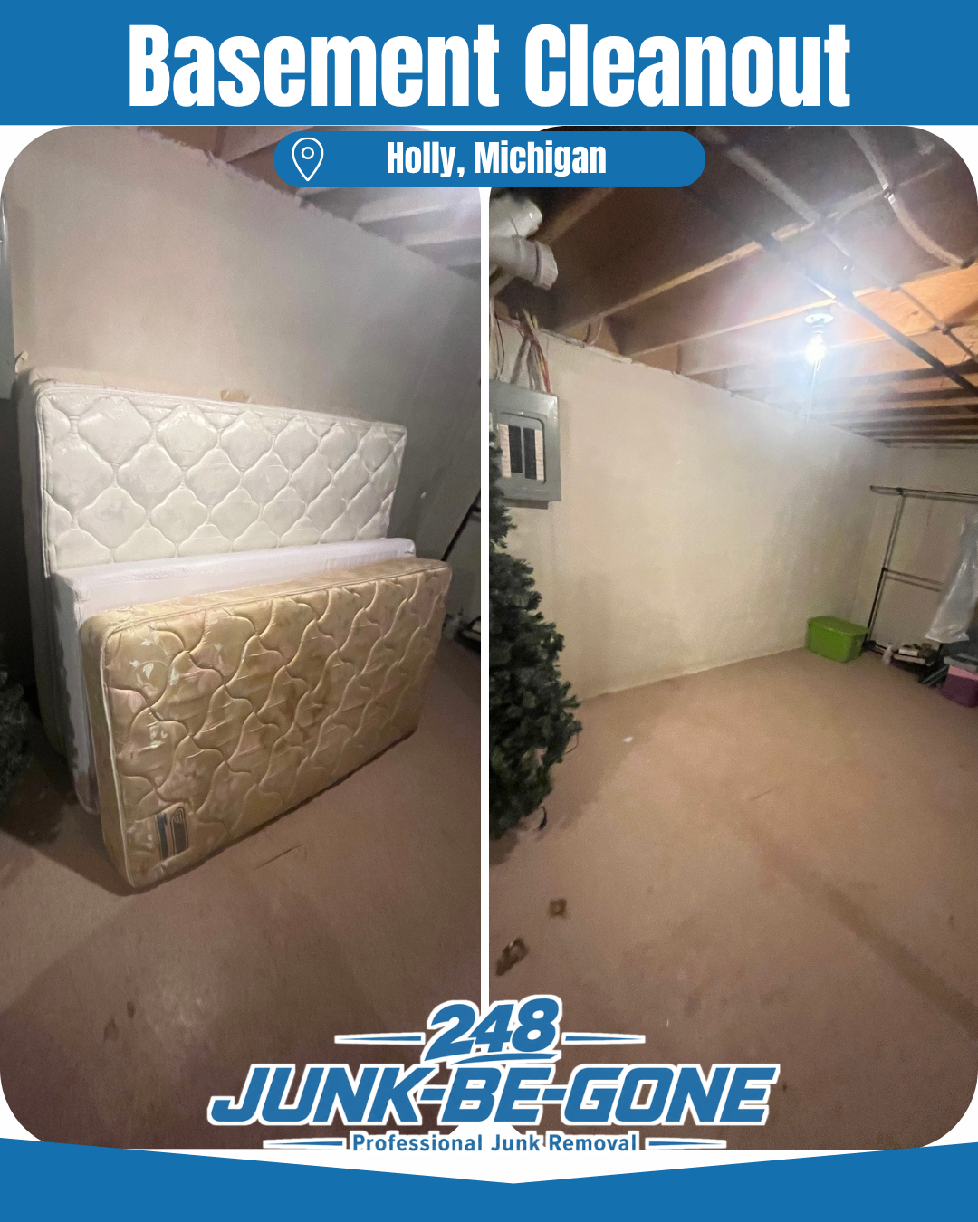 basement cleanout before and after photo in holly michigan