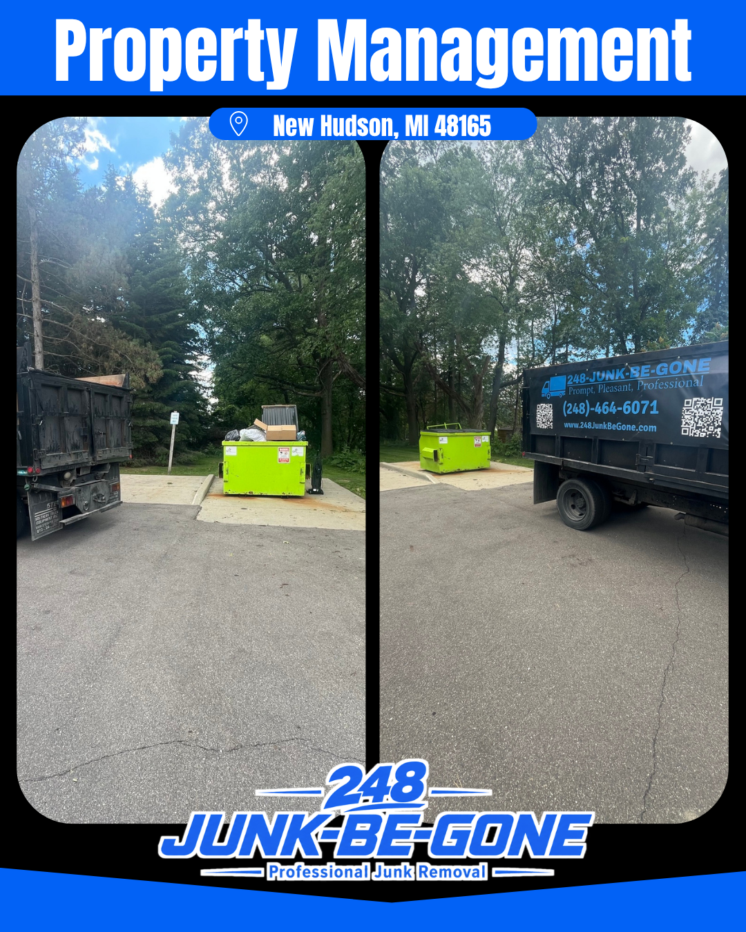 trash overflow junk removal before and after photo in new hudson michigan