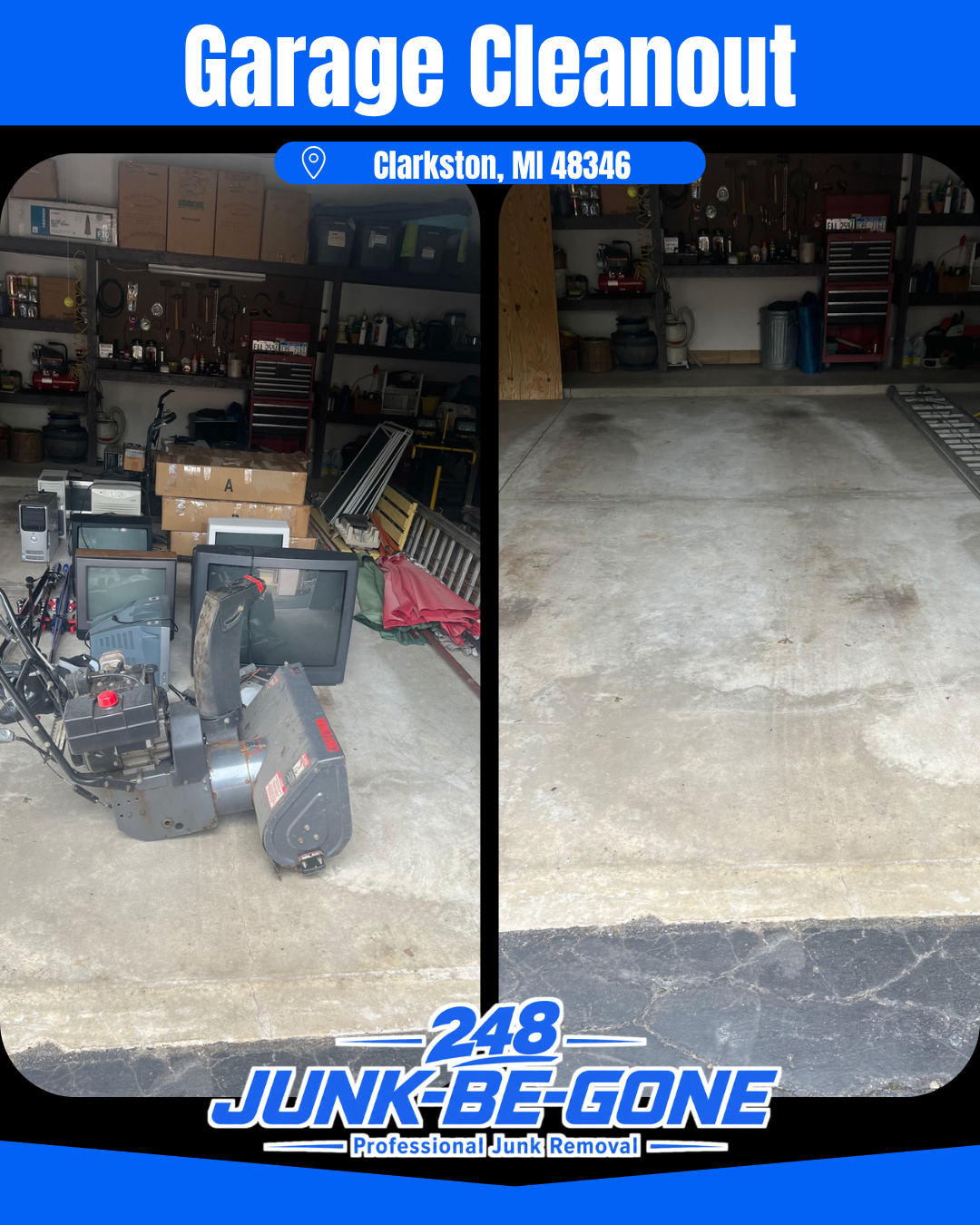 garage cleanout before and after photo in clarkston michigan
