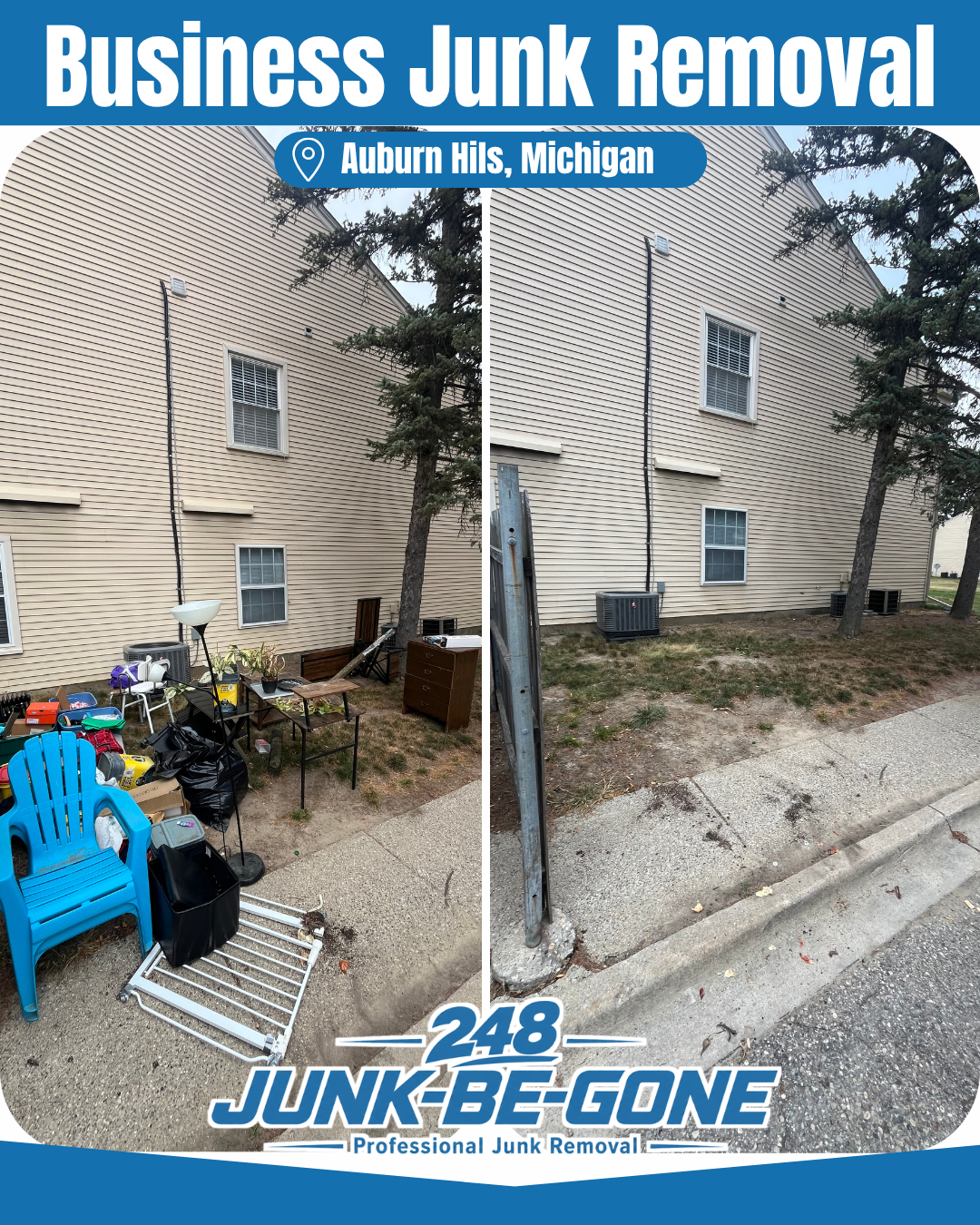property management junk removal before and after photo in auburn hills michigan