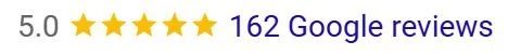 Star rating with 5 stars, 162 Google reviews, 5.0 rating.
