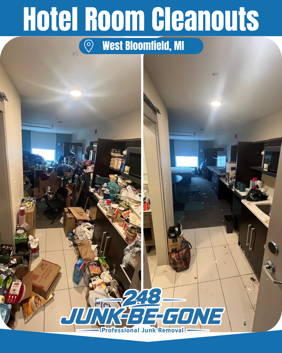 hotel room junk removal cleanout in west bloomfield michigan before and after photo