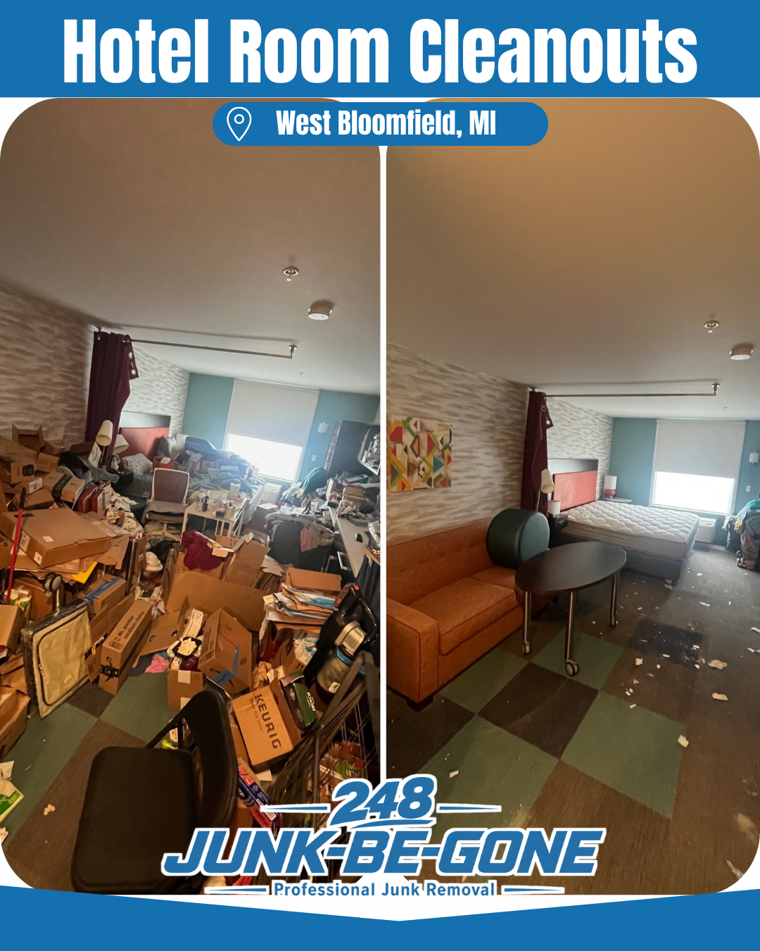 hotel room junk removal cleanout in west bloomfield michigan before and after photo