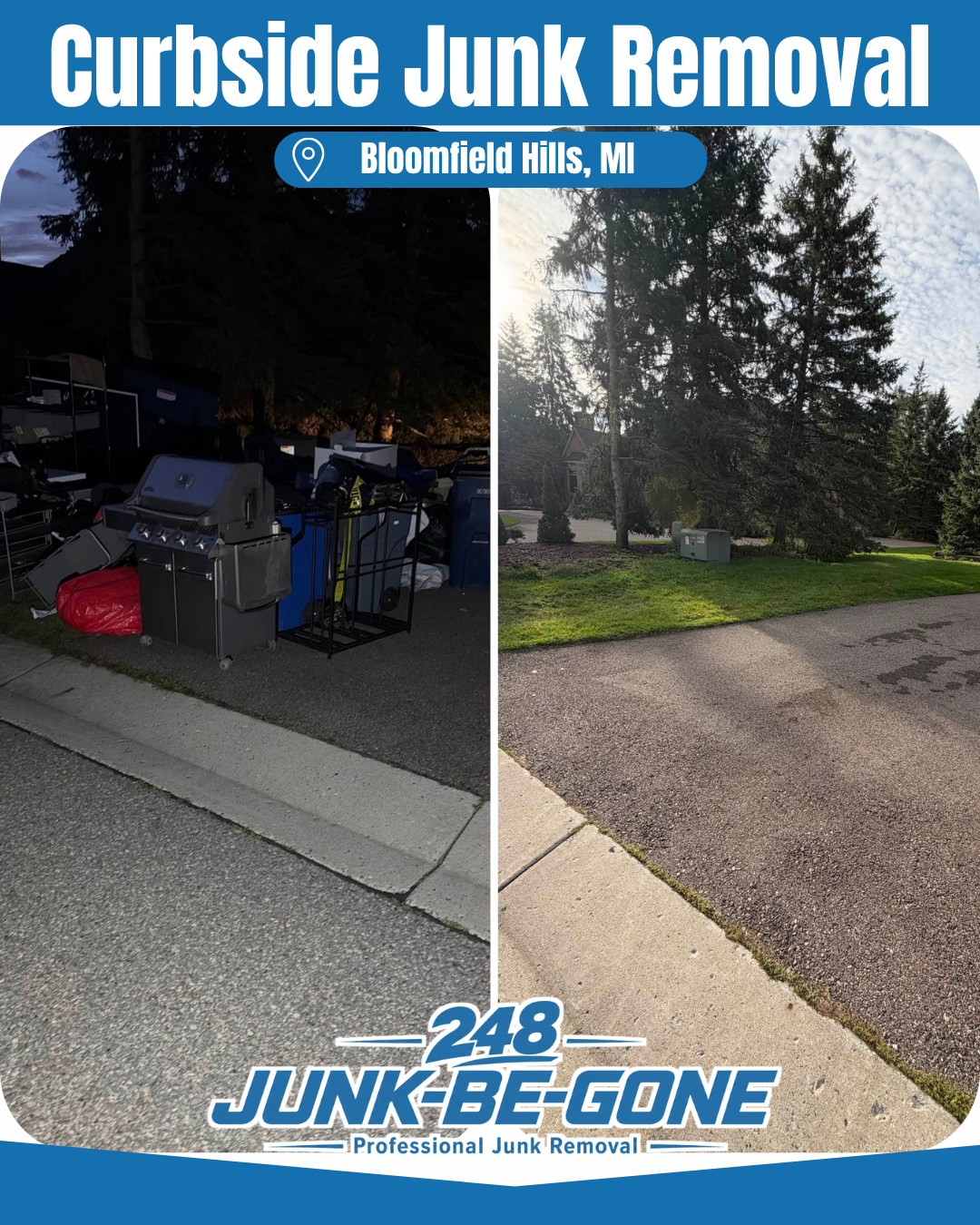 curbside junk removal pick up before and after photo in bloomfield hills michigan