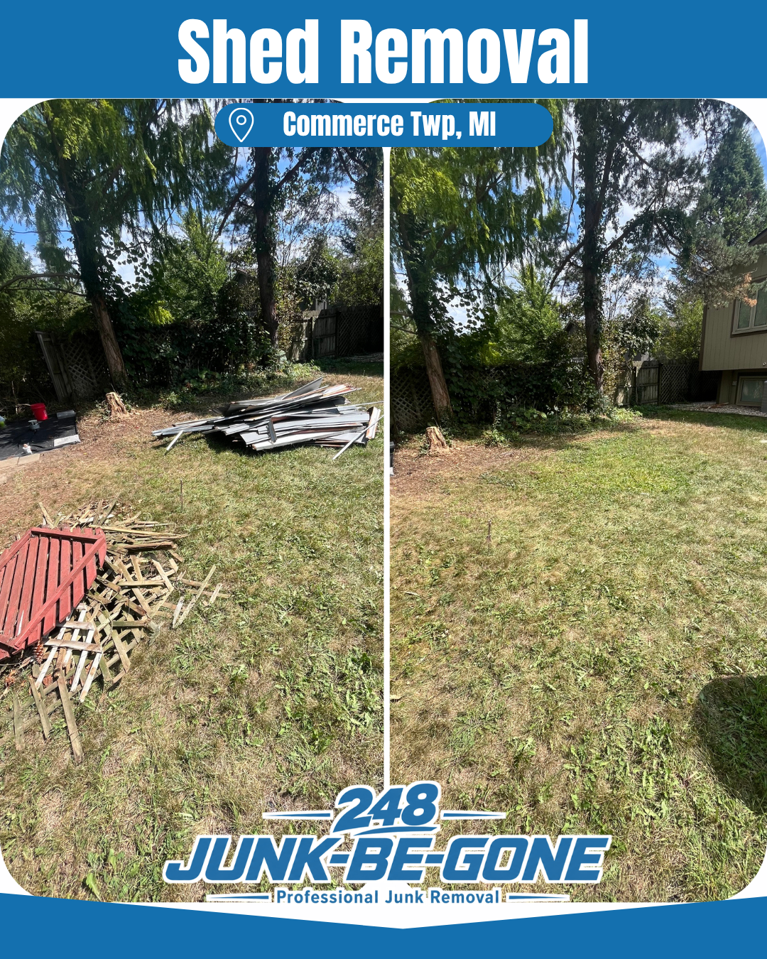 shed removal before and after photo in commerce township michigan