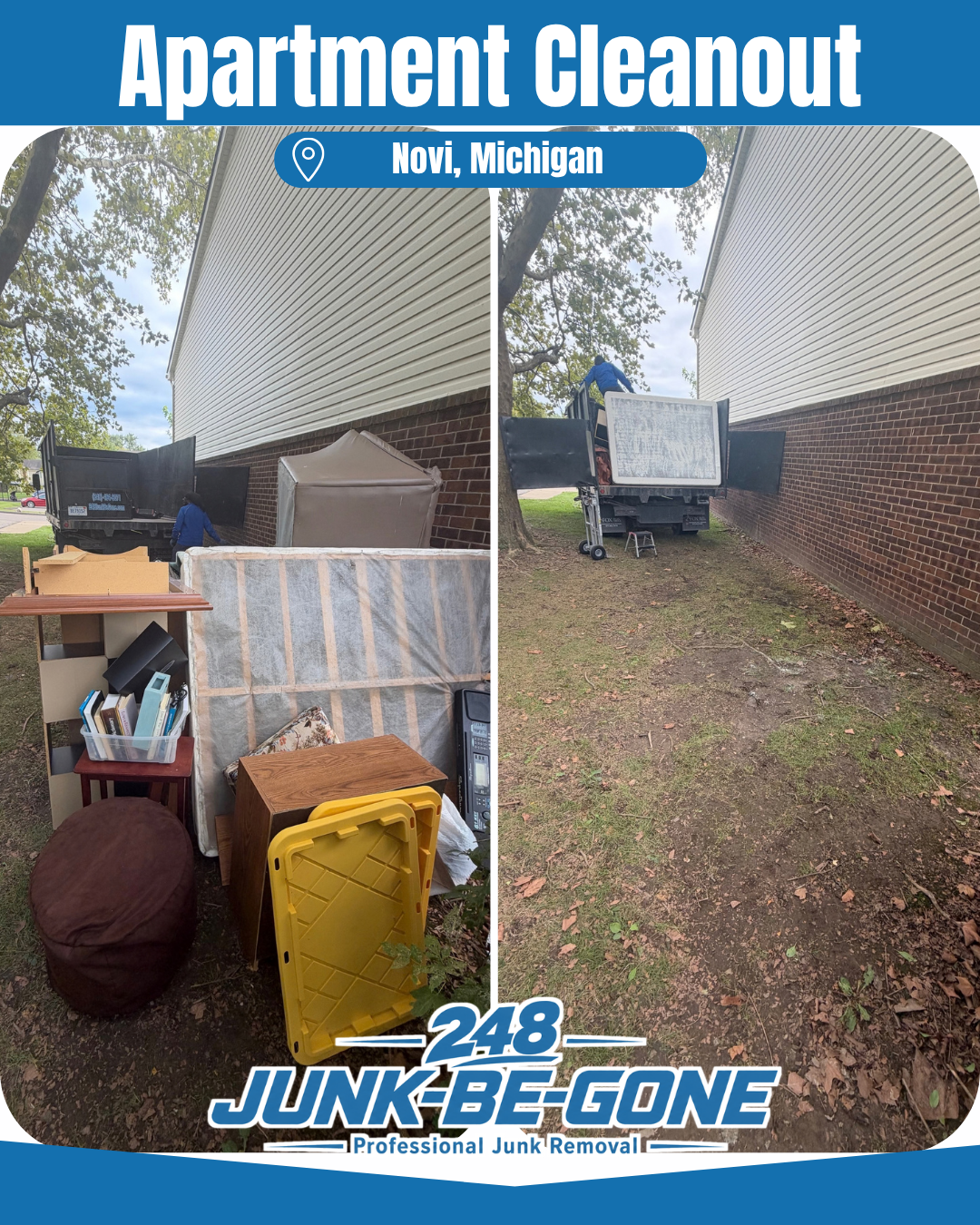 apartment cleanout junk removal before and after photo in novi michigan 