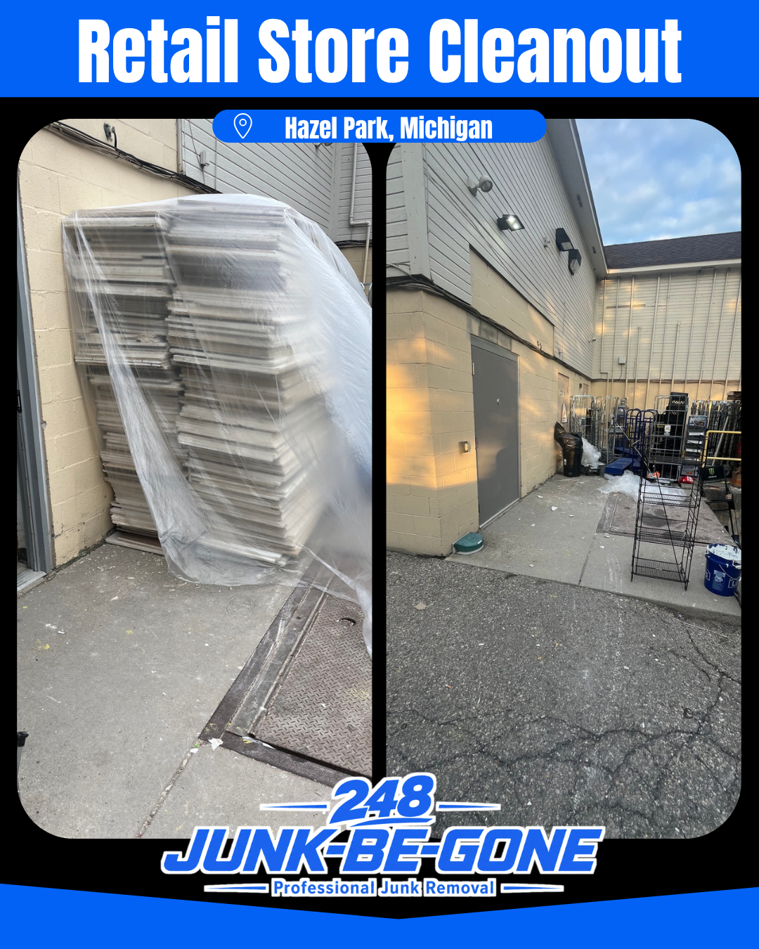 drywall debris cleanout before and after photo in hazel park michigan
