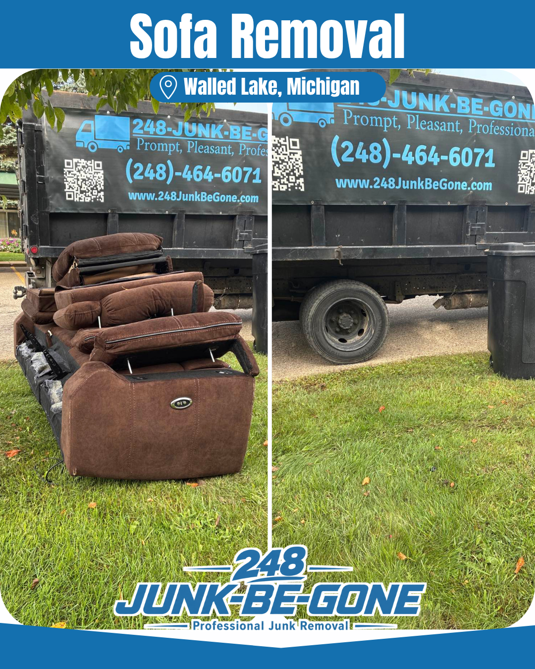 sofa removal before and after photo in walled lake michigan