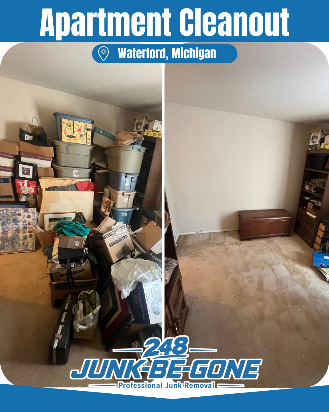 apartment cleanout before and after photo in waterford michigan