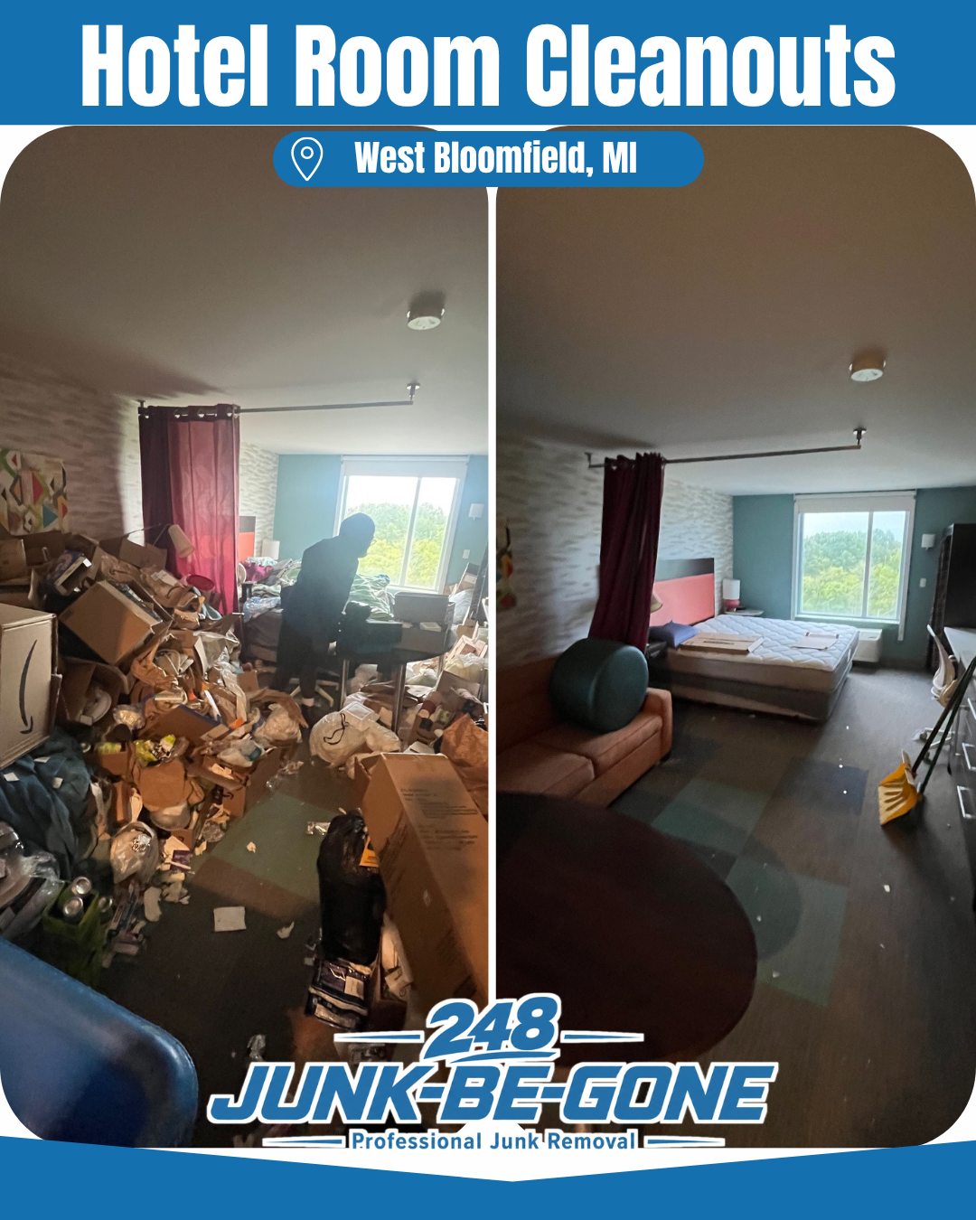 hotel room junk removal cleanout in west bloomfield michigan before and after photo