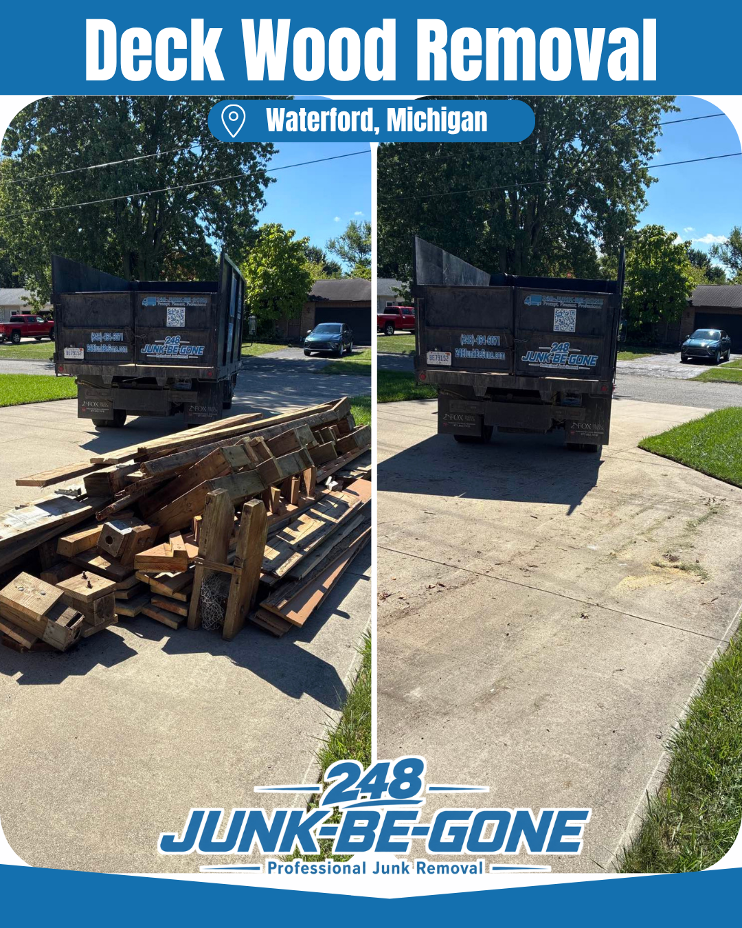 deck wood removal before and after photo in waterford michigan.
